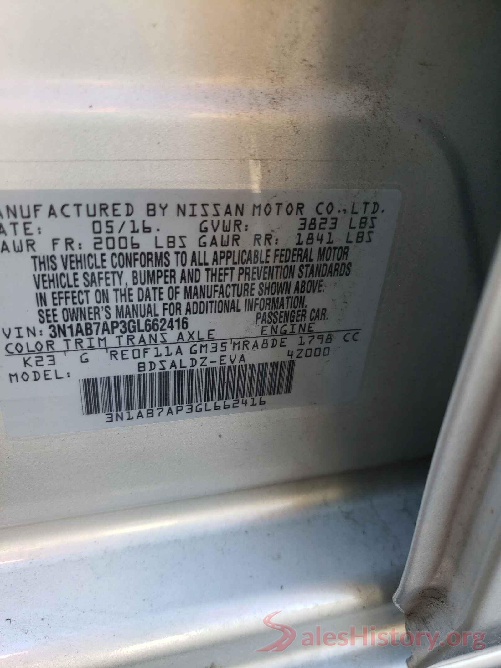 3N1AB7AP3GL662416 2016 NISSAN SENTRA