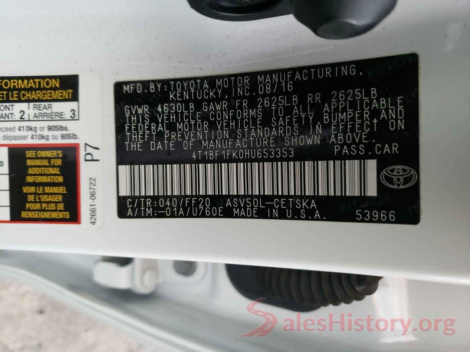 4T1BF1FK0HU653353 2017 TOYOTA CAMRY