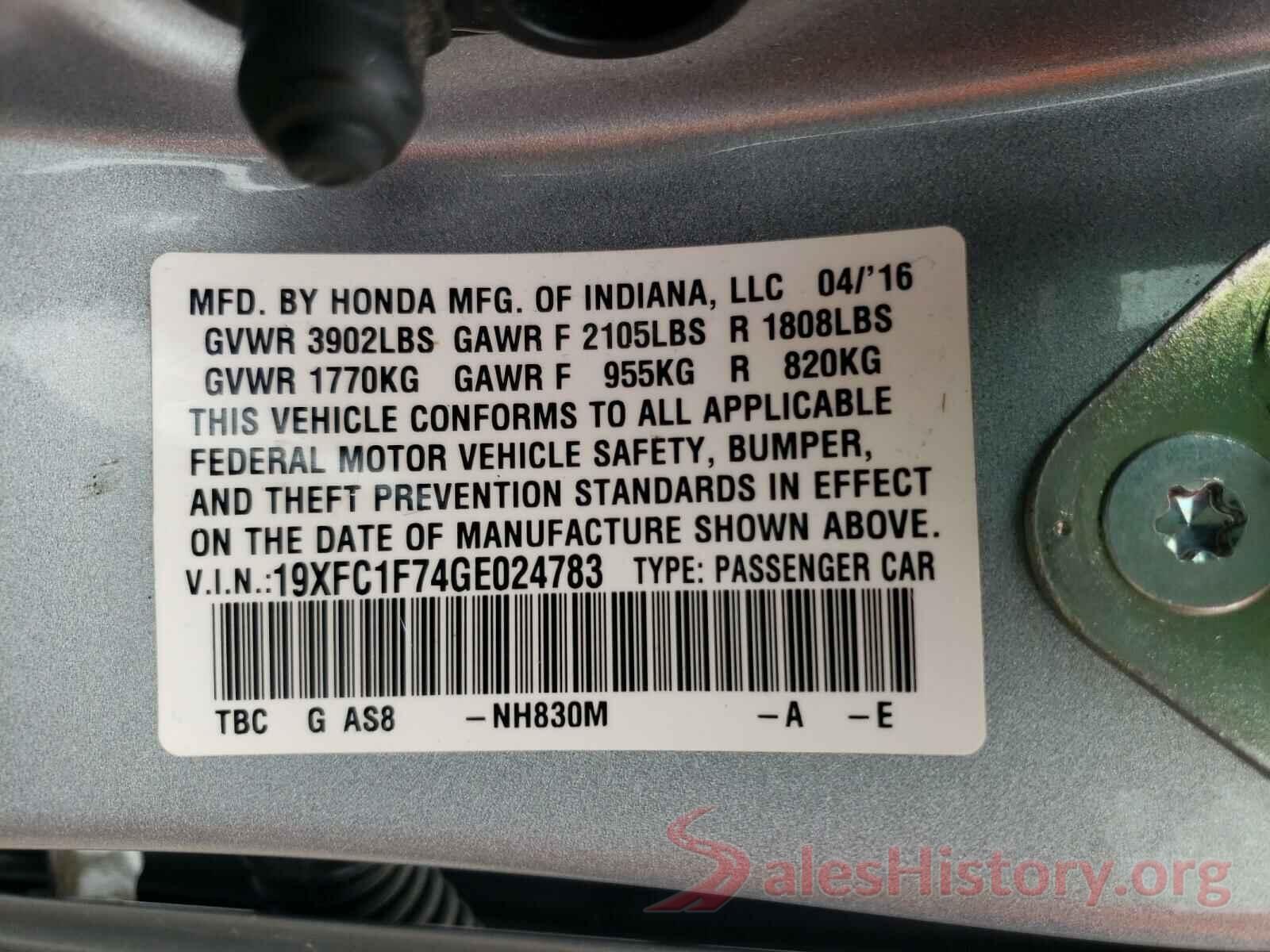 19XFC1F74GE024783 2016 HONDA CIVIC