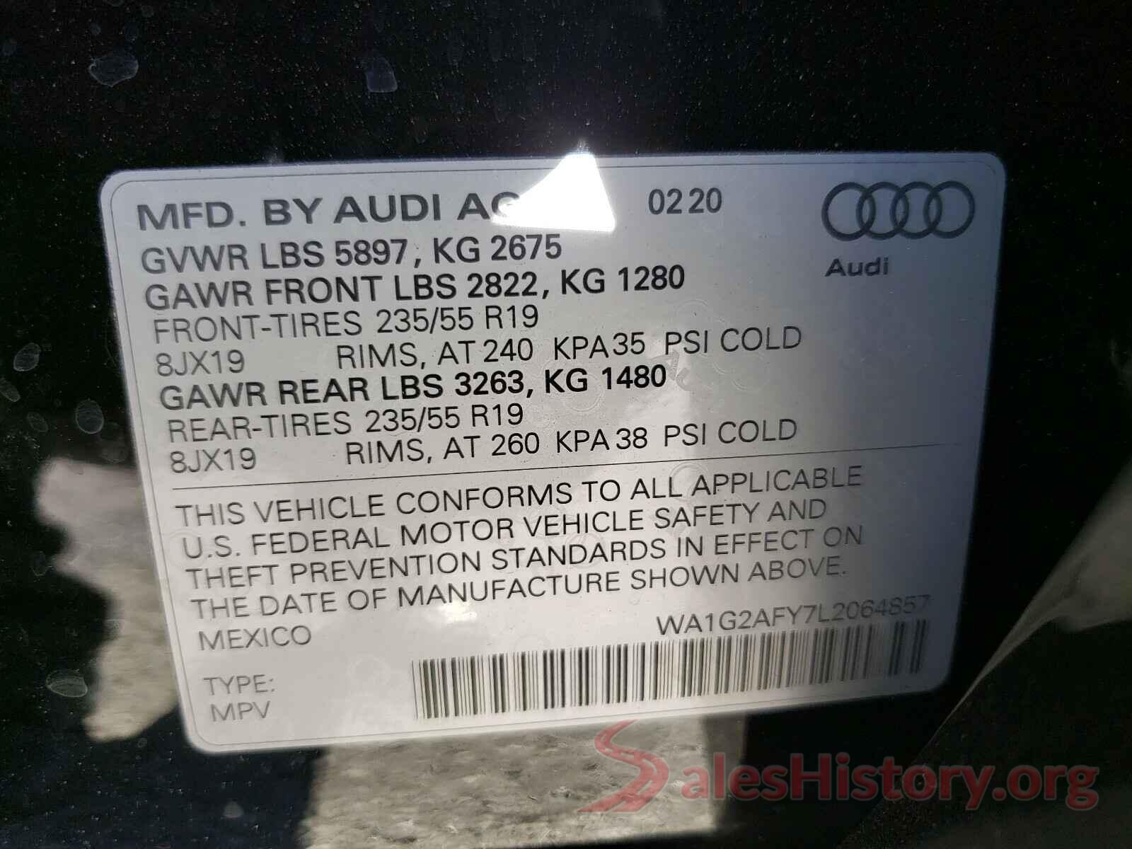 WA1G2AFY7L2064857 2020 AUDI Q5