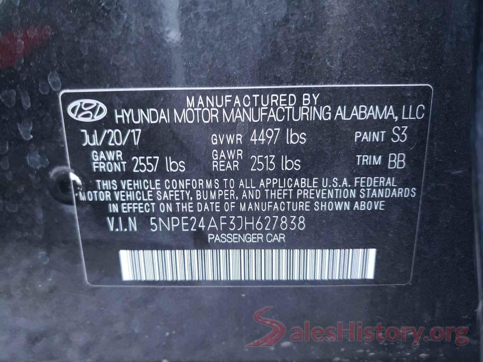 5NPE24AF3JH627838 2018 HYUNDAI SONATA