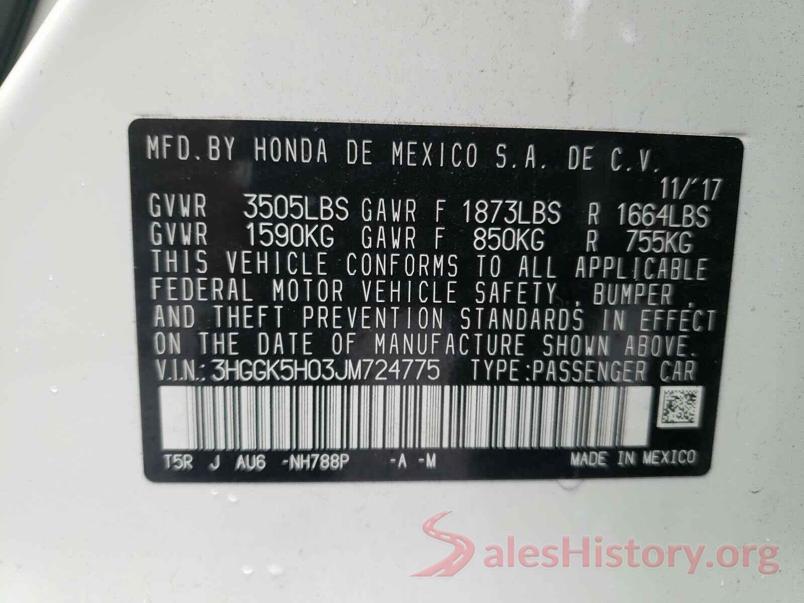 3HGGK5H03JM724775 2018 HONDA FIT