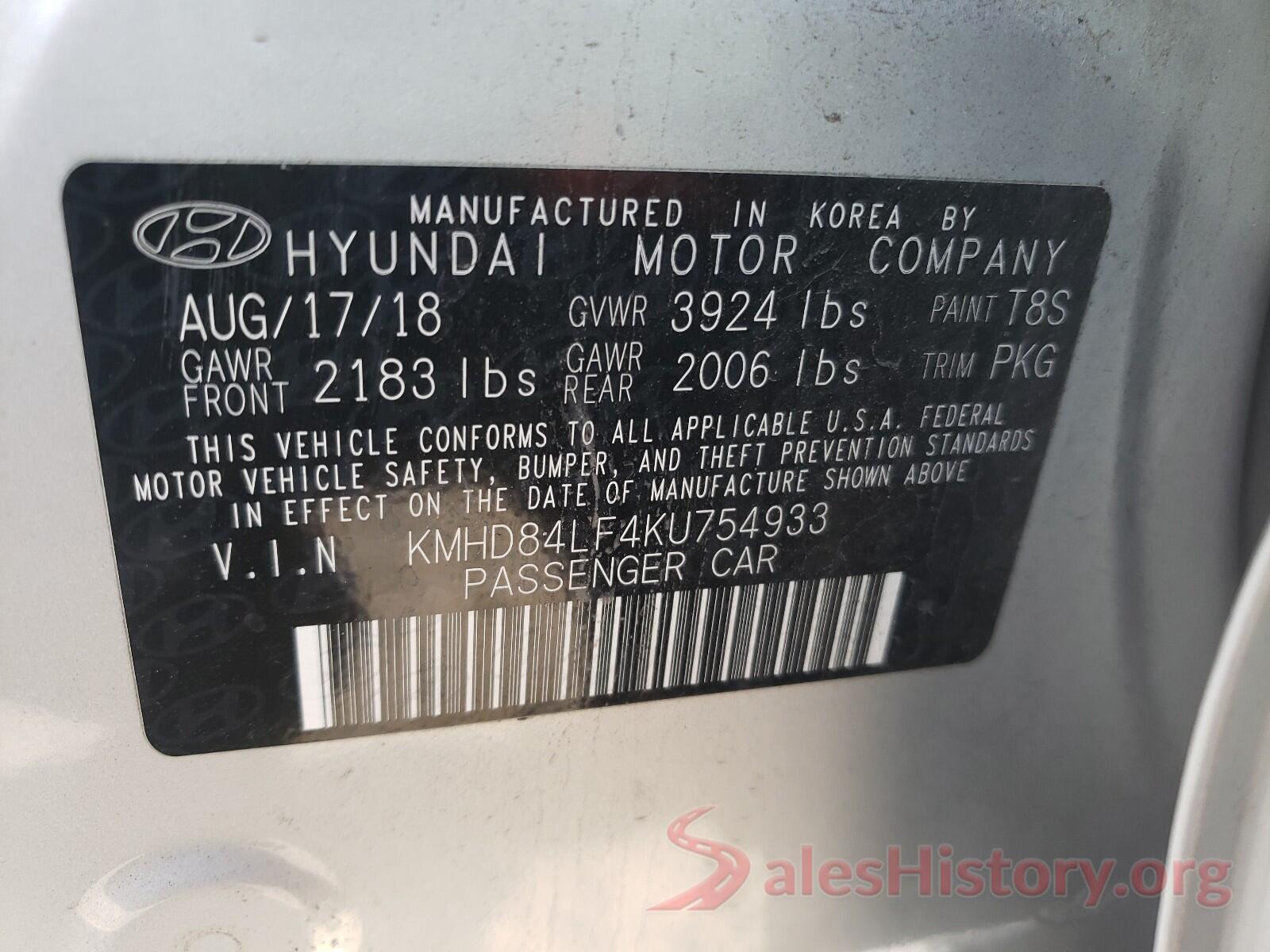 KMHD84LF4KU754933 2019 HYUNDAI ELANTRA