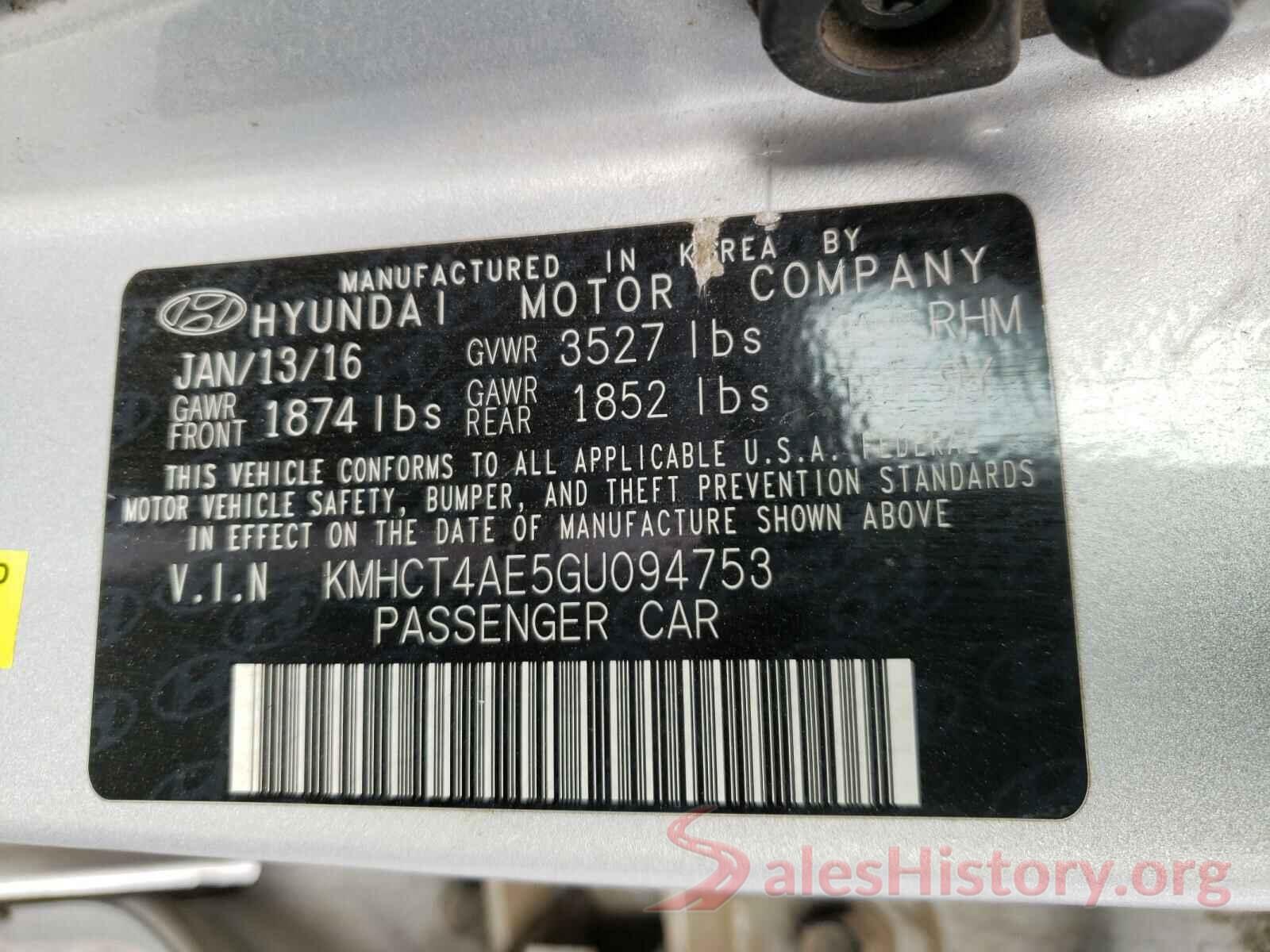 KMHCT4AE5GU094753 2016 HYUNDAI ACCENT