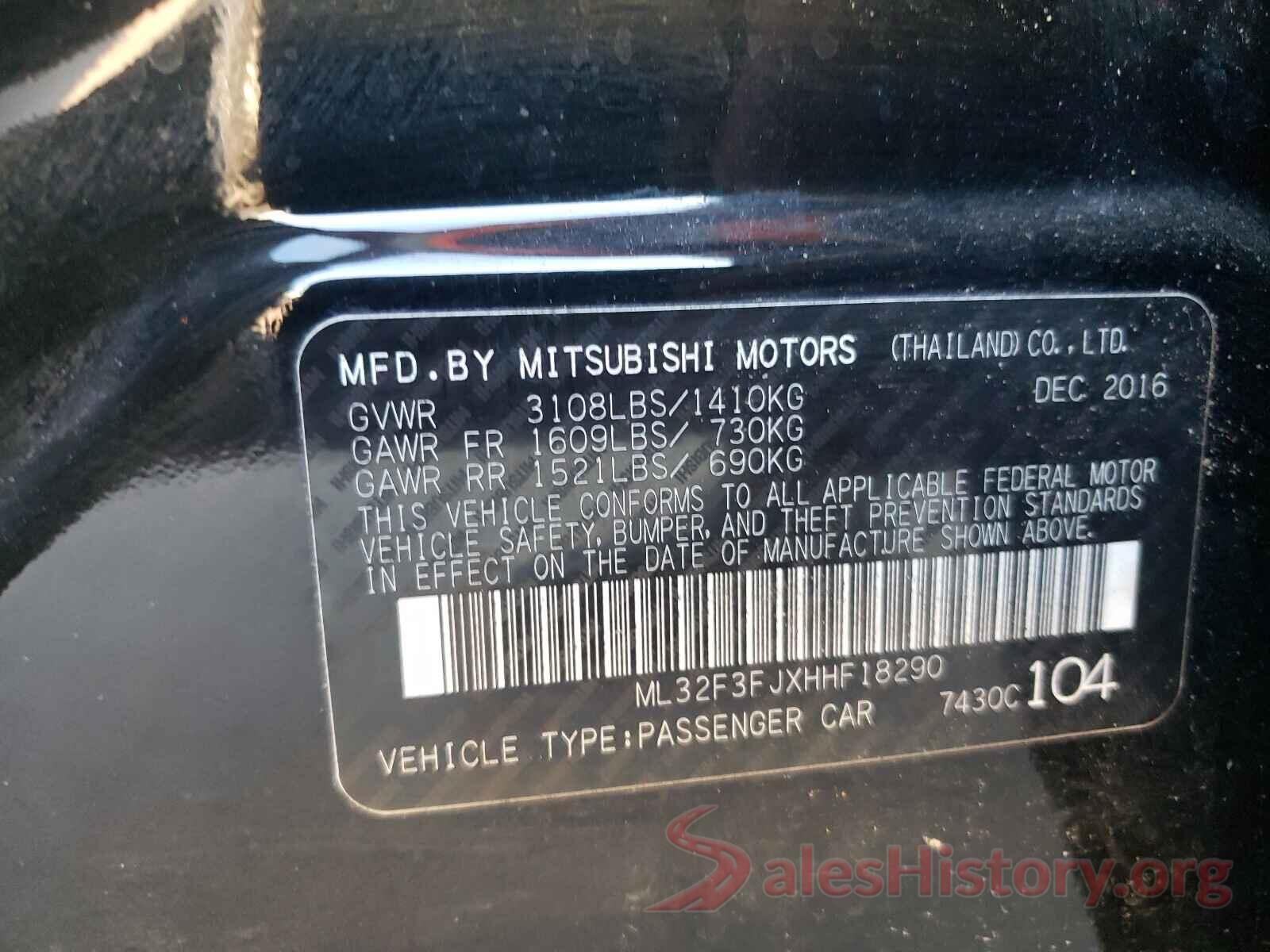 ML32F3FJXHHF18290 2017 MITSUBISHI MIRAGE