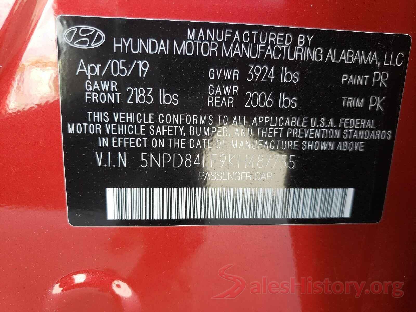 5NPD84LF9KH487755 2019 HYUNDAI ELANTRA