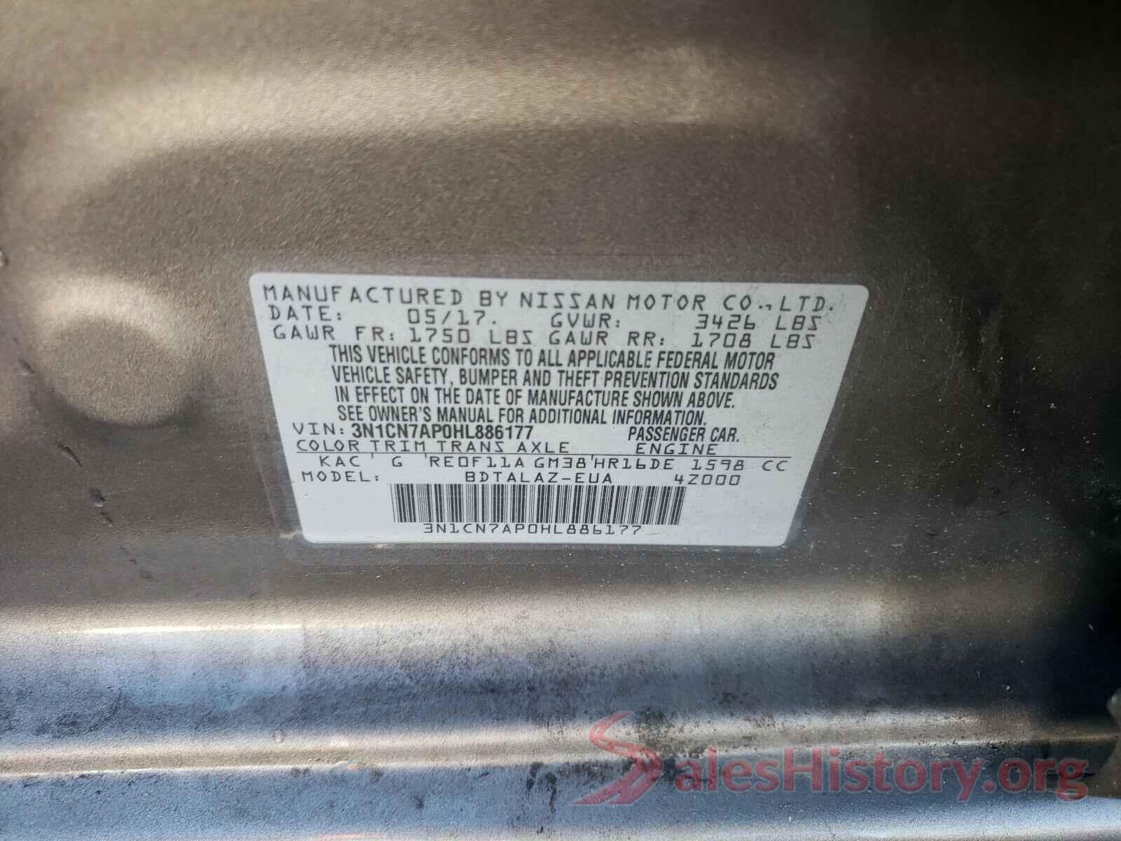 3N1CN7AP0HL886177 2017 NISSAN VERSA