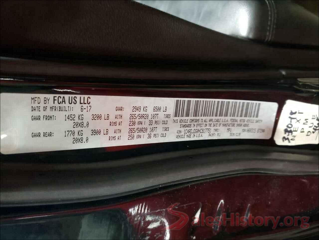 1C4RDJDG0HC917751 2017 DODGE DURANGO