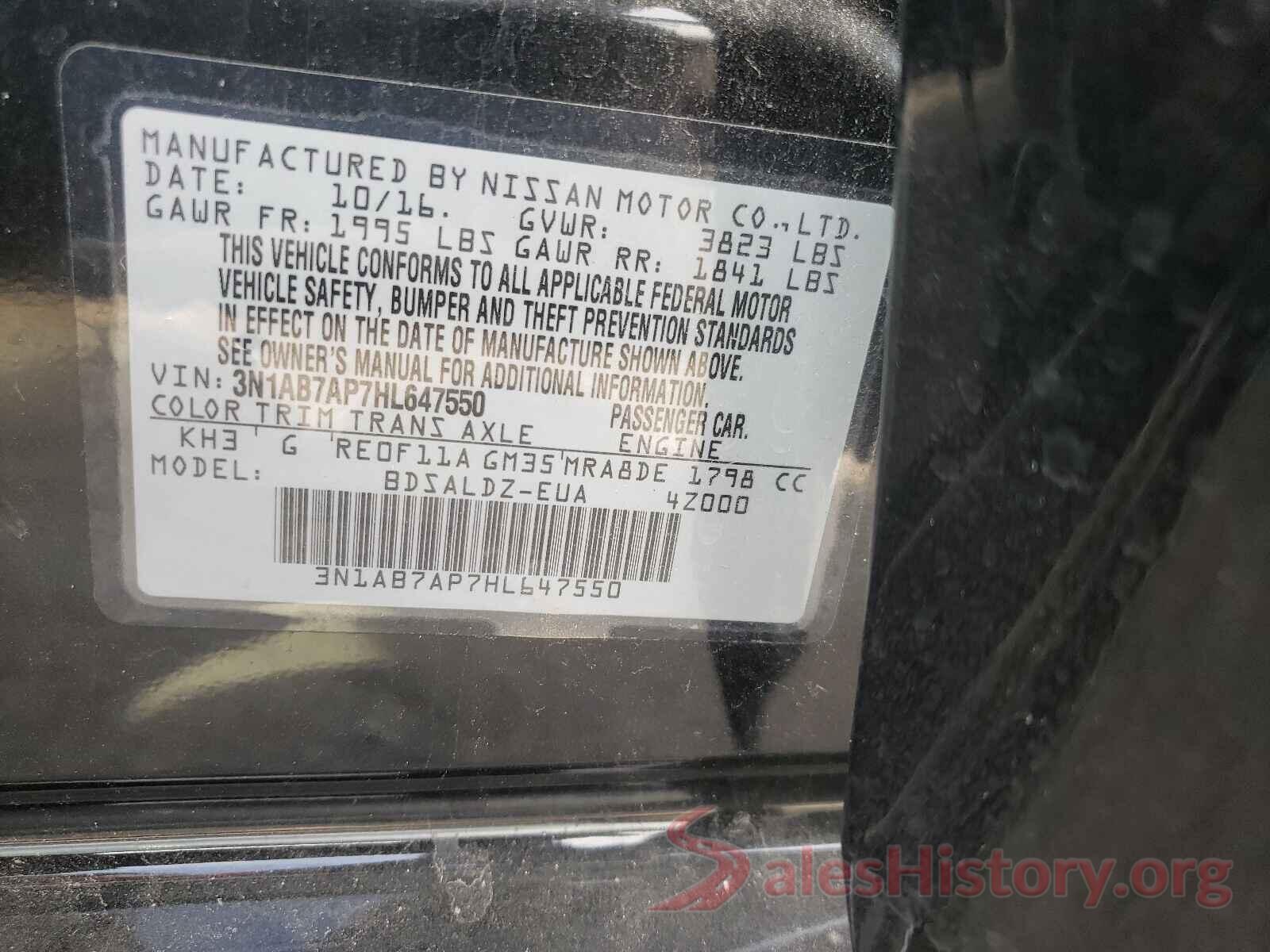 3N1AB7AP7HL647550 2017 NISSAN SENTRA