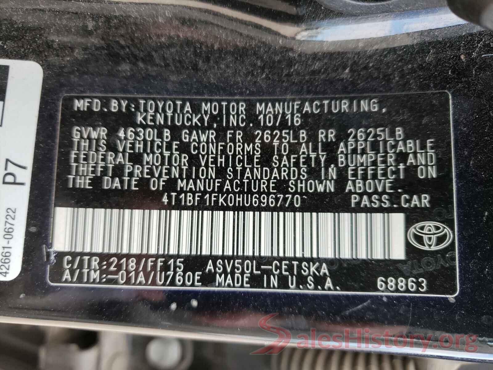 4T1BF1FK0HU696770 2017 TOYOTA CAMRY