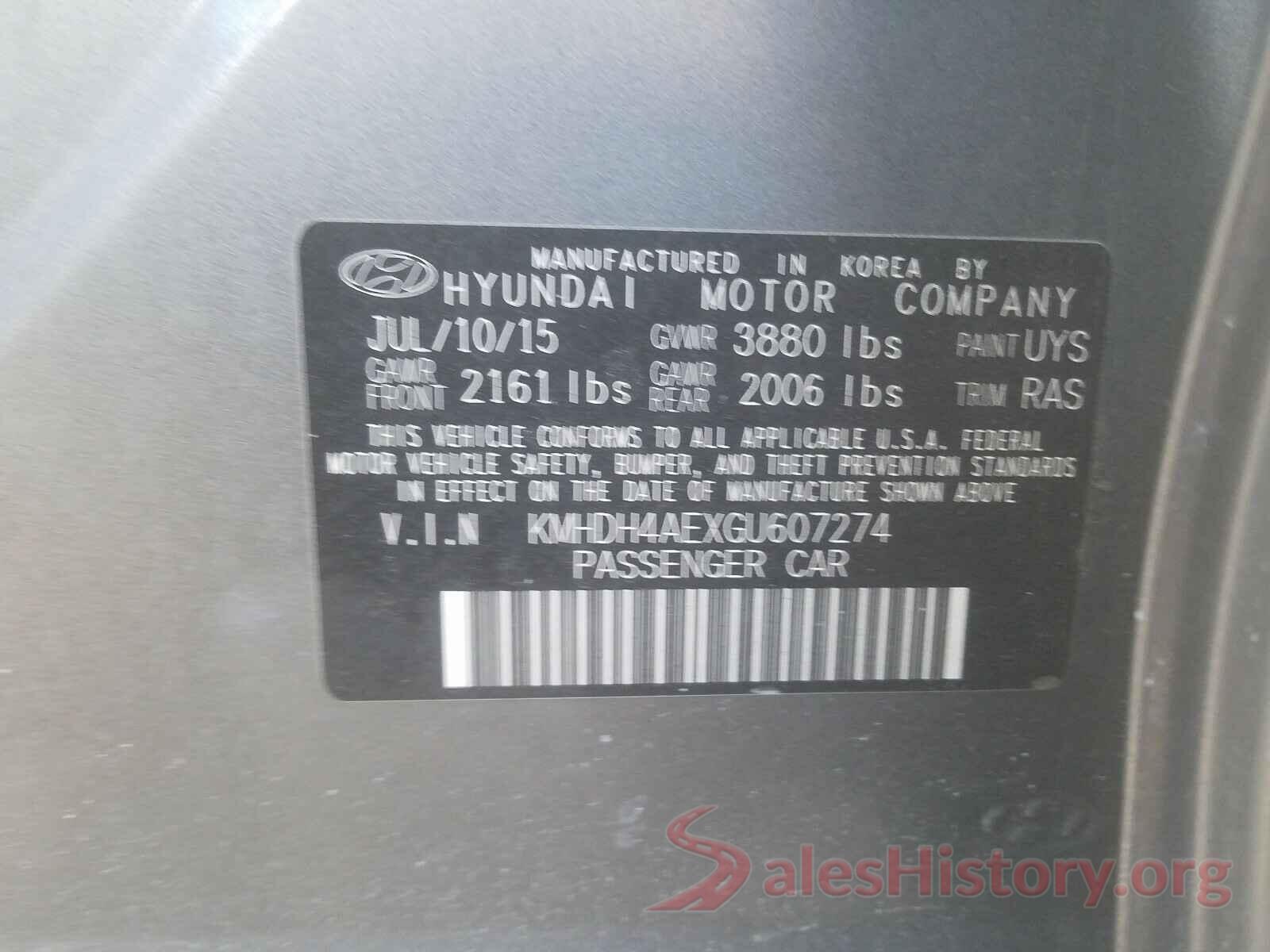 KMHDH4AEXGU607274 2016 HYUNDAI ELANTRA