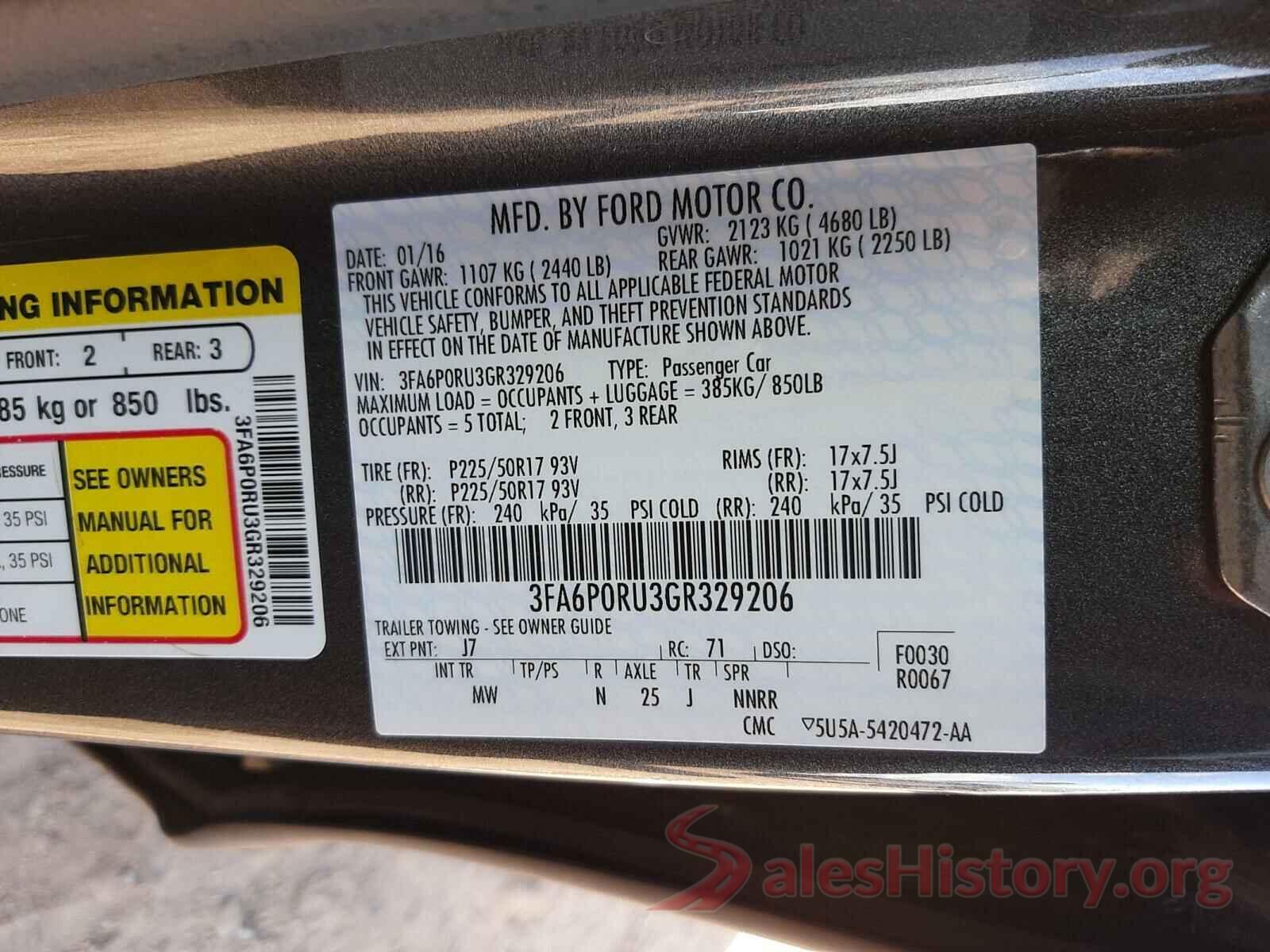 3FA6P0RU3GR329206 2016 FORD FUSION