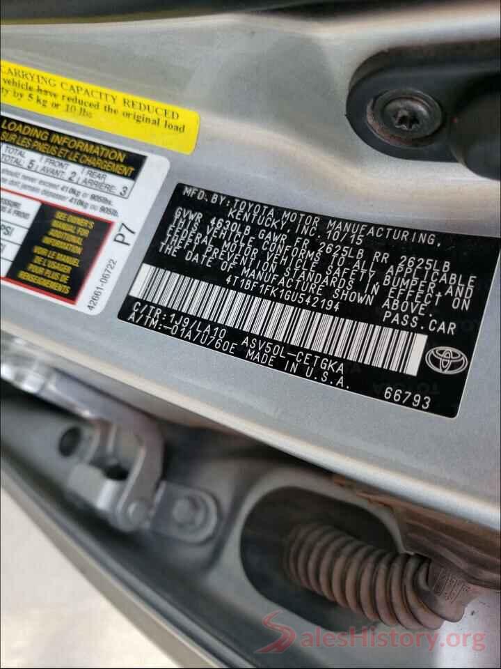 4T1BF1FK1GU542194 2016 TOYOTA CAMRY