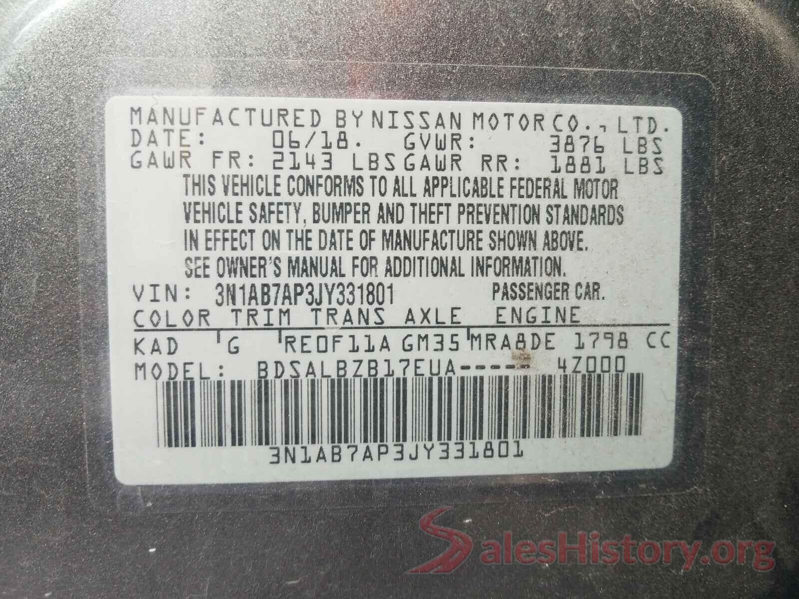 3N1AB7AP3JY331801 2018 NISSAN SENTRA