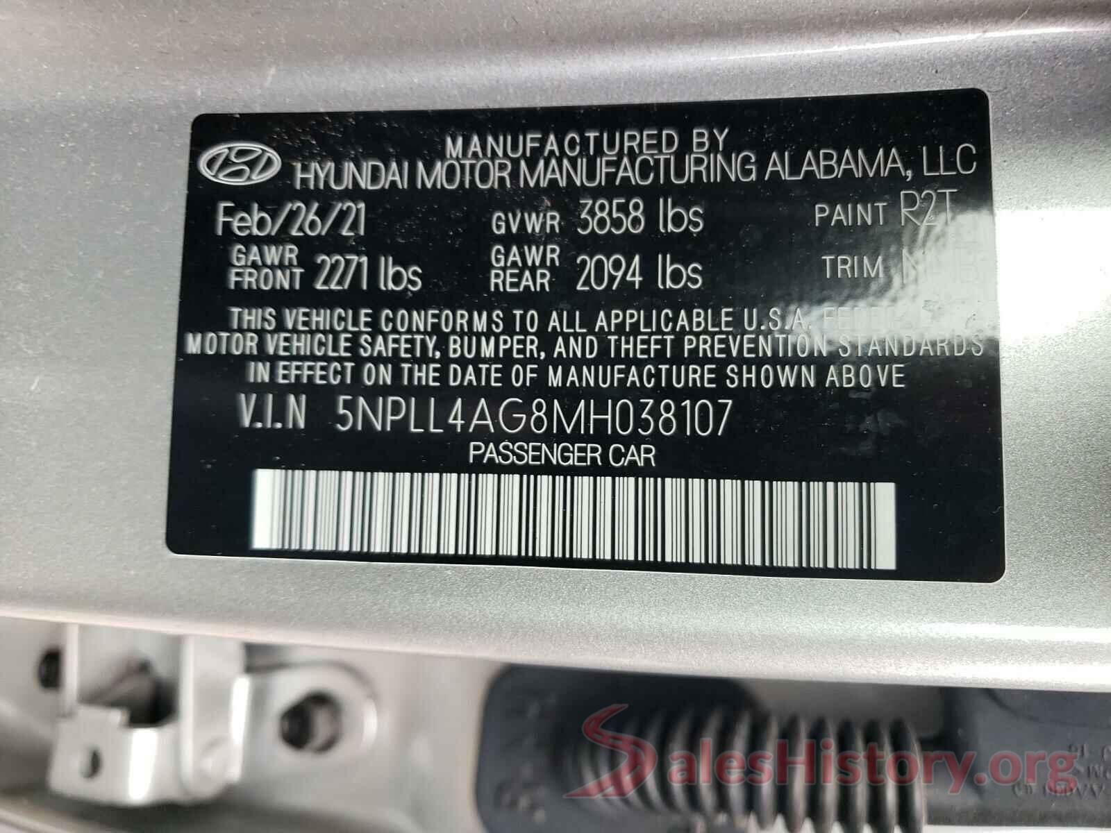 5NPLL4AG8MH038107 2021 HYUNDAI ELANTRA