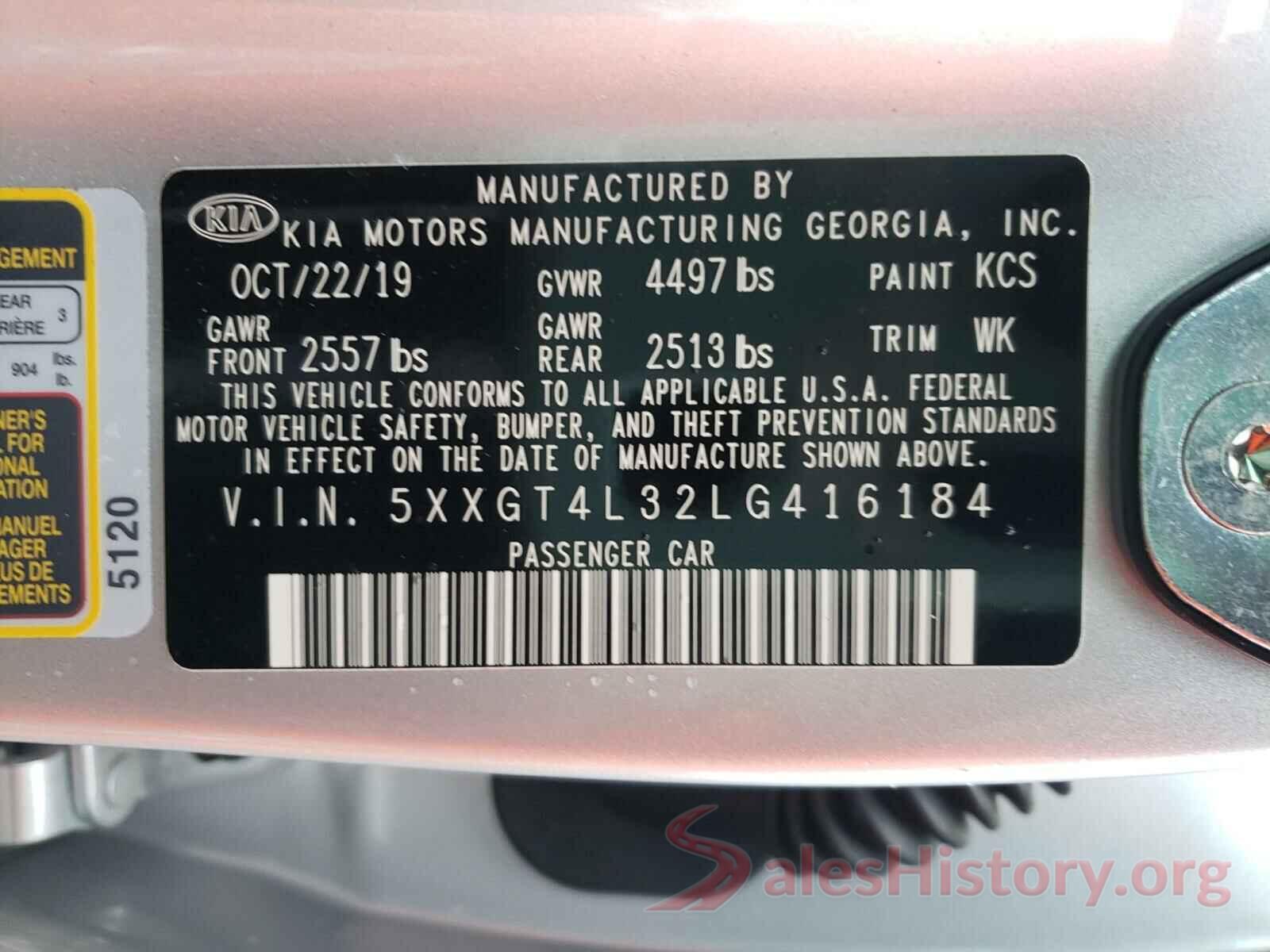 5XXGT4L32LG416184 2020 KIA OPTIMA