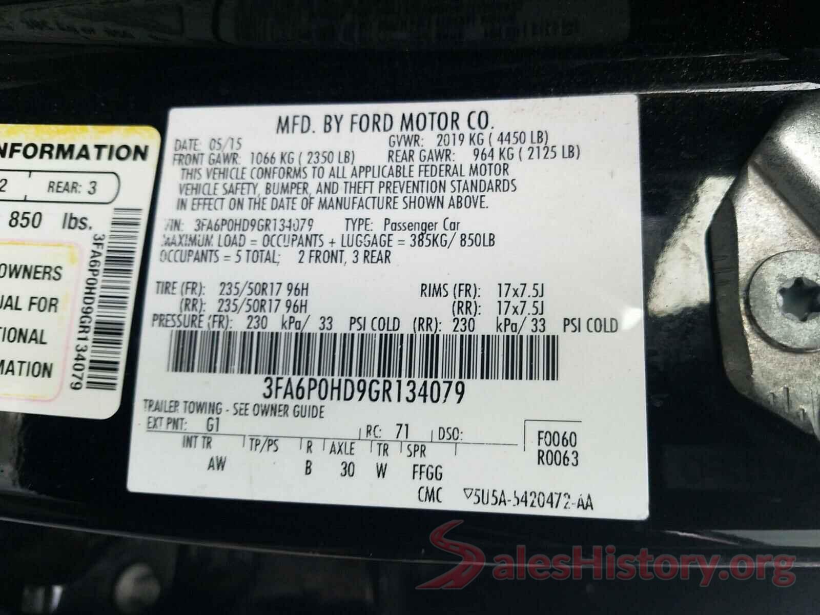 3FA6P0HD9GR134079 2016 FORD FUSION