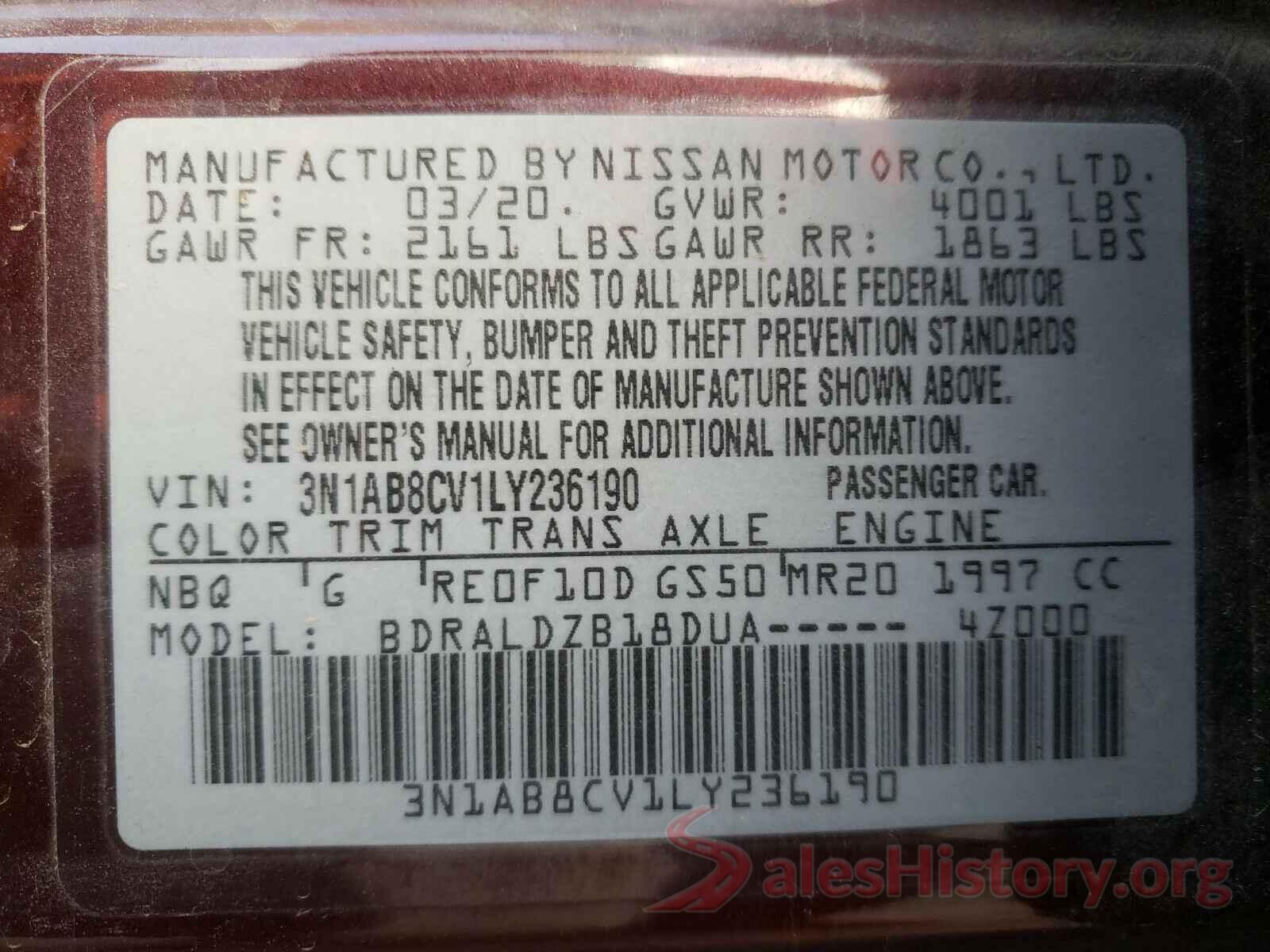 3N1AB8CV1LY236190 2020 NISSAN SENTRA