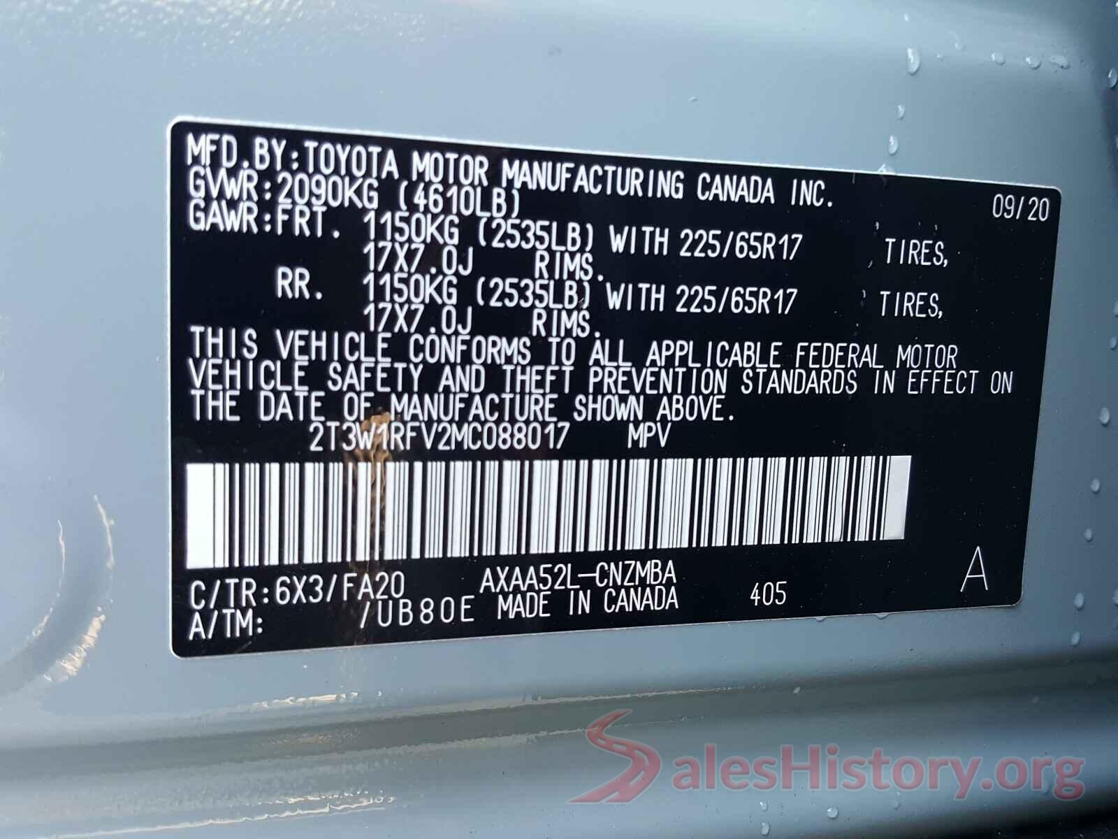 2T3W1RFV2MC088017 2021 TOYOTA RAV4