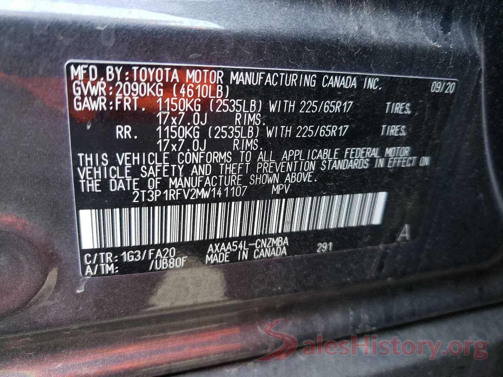 2T3P1RFV2MW141107 2021 TOYOTA RAV4