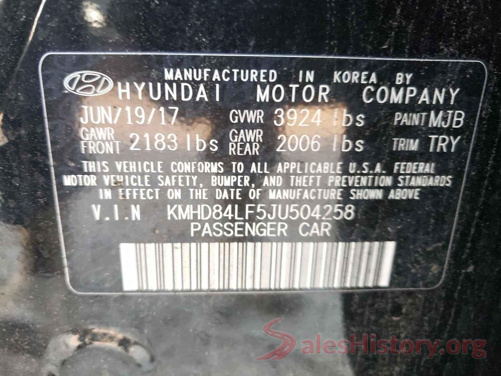 KMHD84LF5JU504258 2018 HYUNDAI ELANTRA