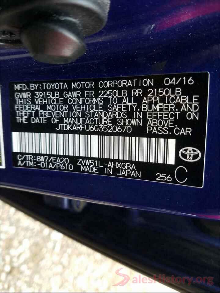 JTDKARFU6G3520670 2016 TOYOTA PRIUS