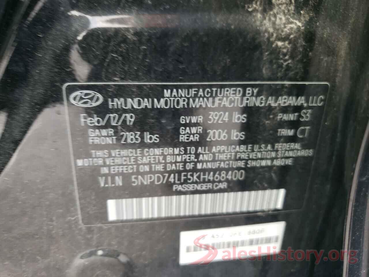 5NPD74LF5KH468400 2019 HYUNDAI ELANTRA