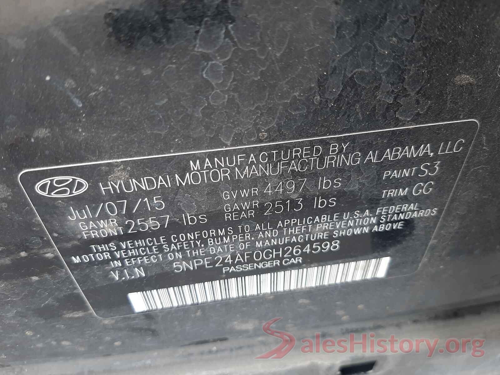 5NPE24AF0GH264598 2016 HYUNDAI SONATA