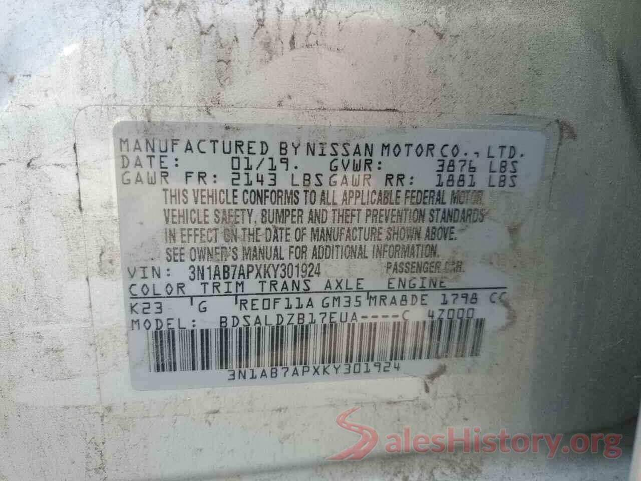 3N1AB7APXKY301924 2019 NISSAN SENTRA