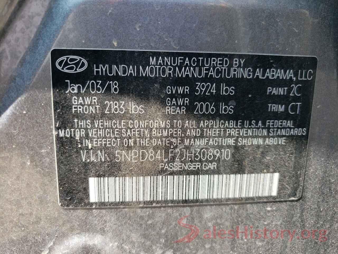 5NPD84LF2JH308910 2018 HYUNDAI ELANTRA