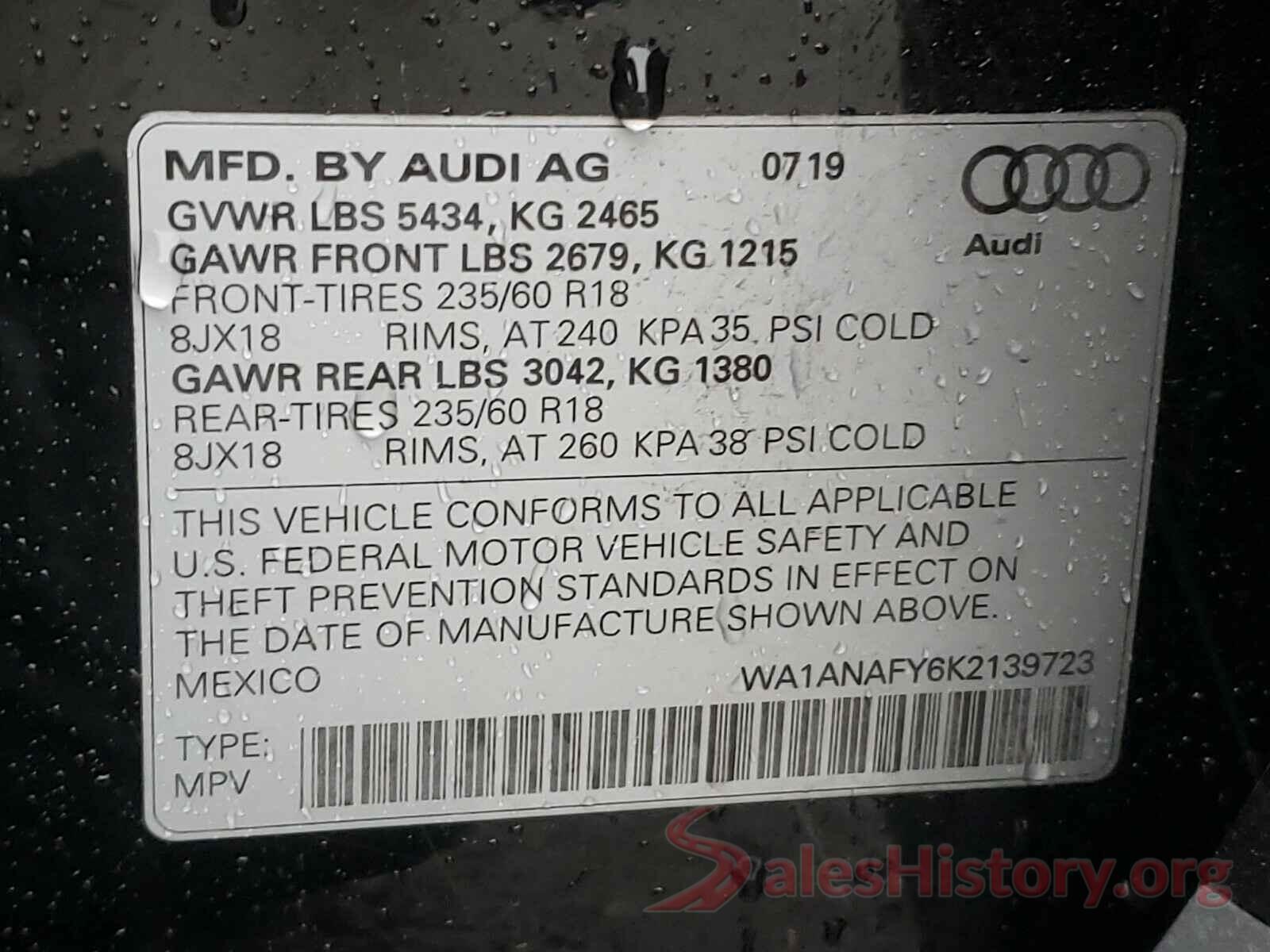 WA1ANAFY6K2139723 2019 AUDI Q5