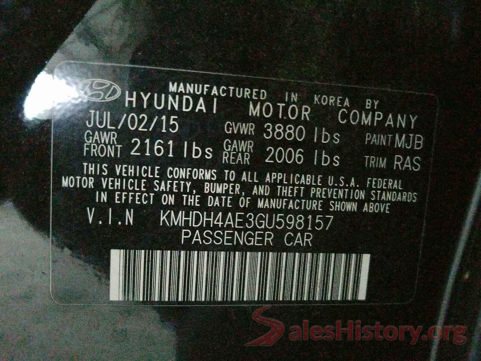 KMHDH4AE3GU598157 2016 HYUNDAI ELANTRA