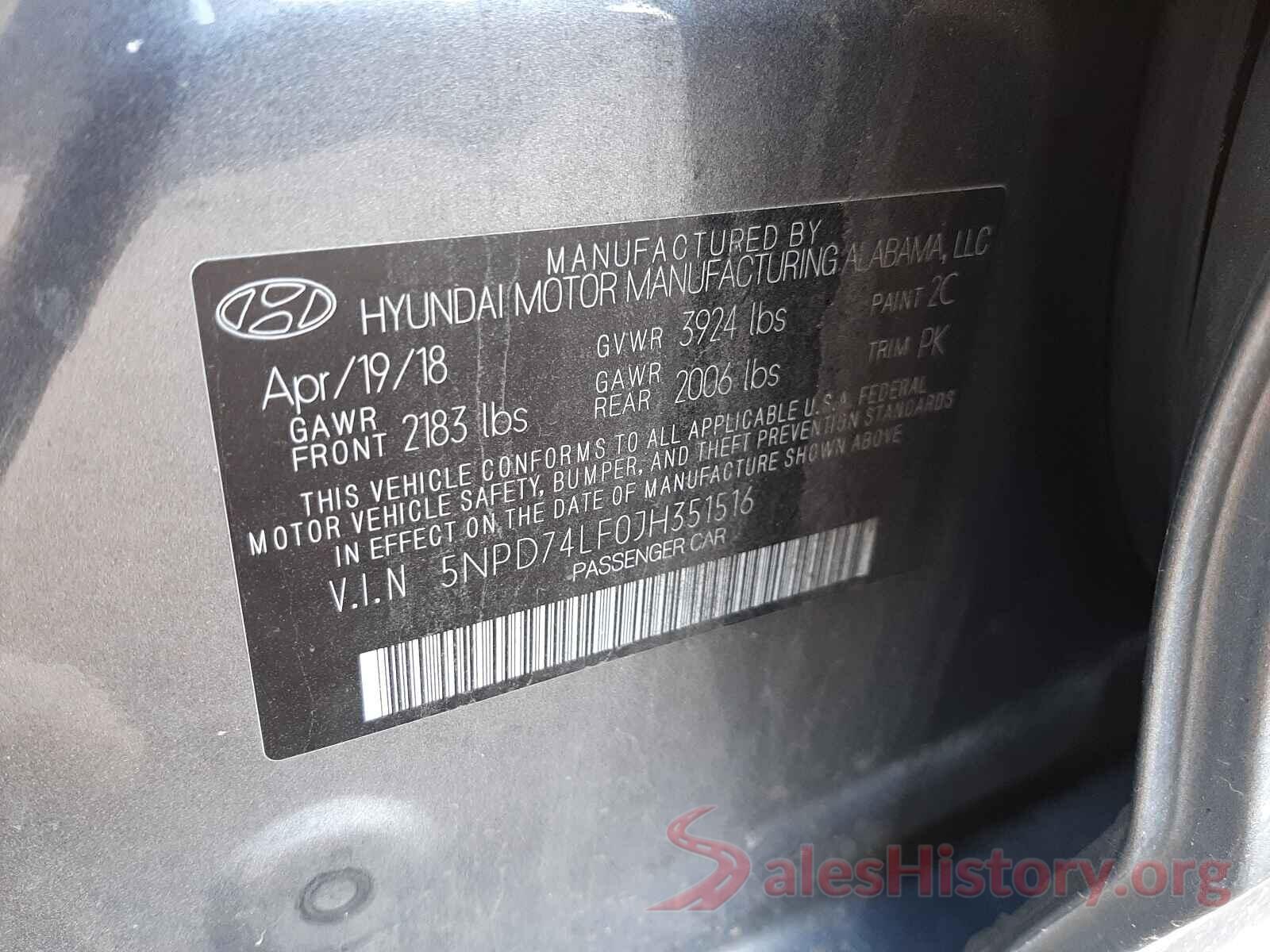 5NPD74LF0JH351516 2018 HYUNDAI ELANTRA