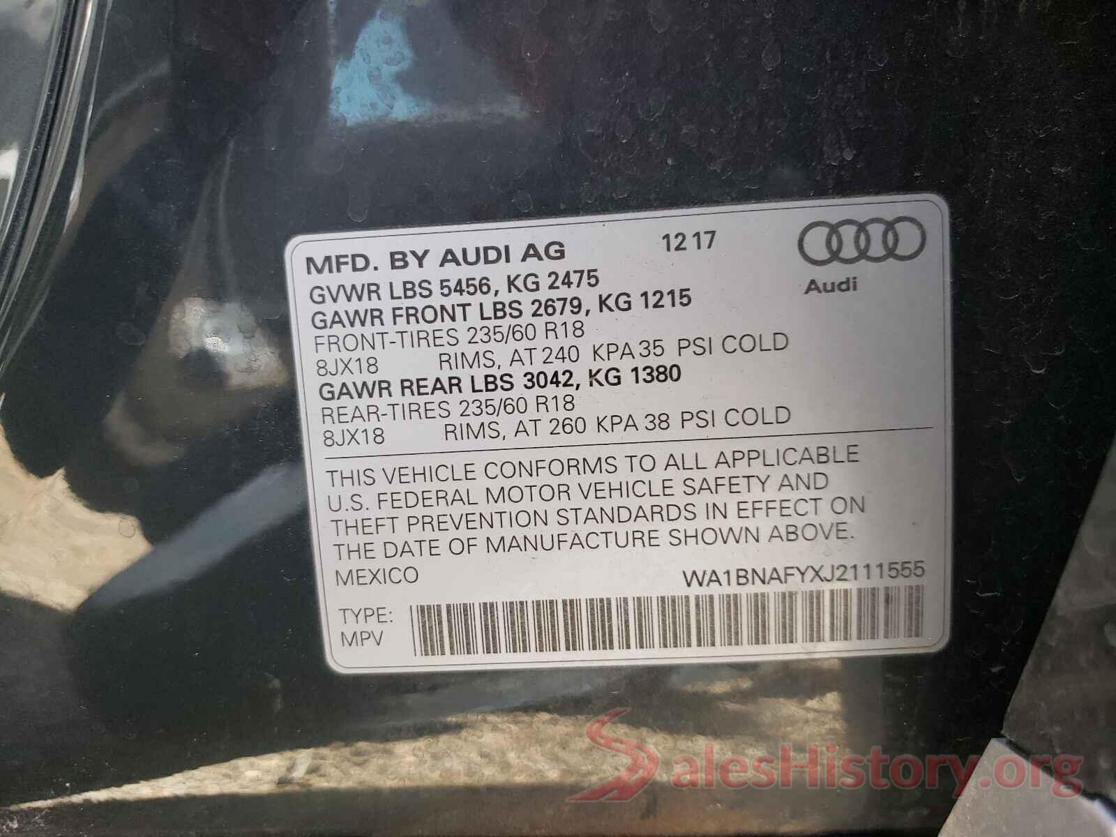 WA1BNAFYXJ2111555 2018 AUDI Q5