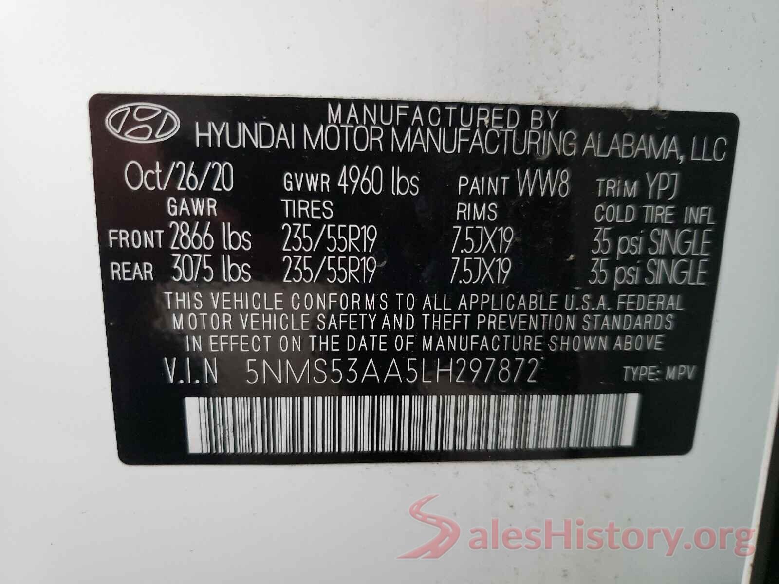 5NMS53AA5LH297872 2020 HYUNDAI SANTA FE