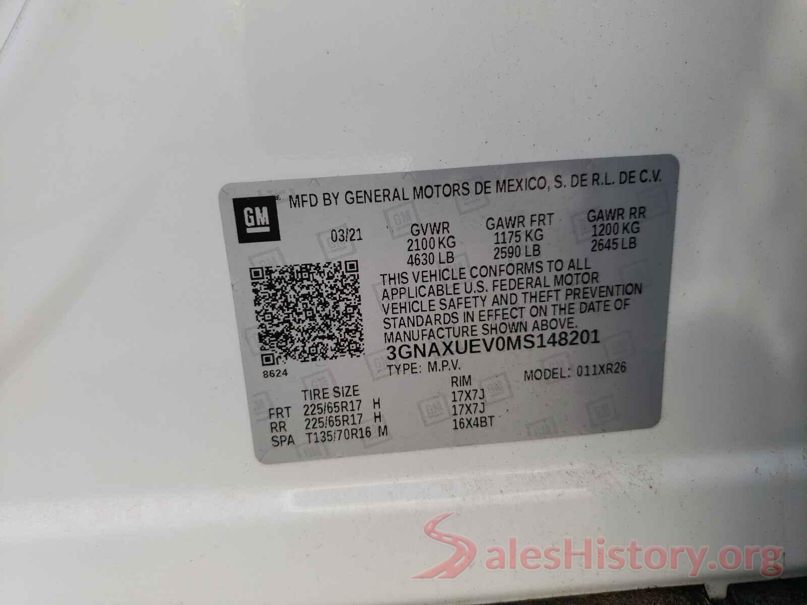 3GNAXUEV0MS148201 2021 CHEVROLET EQUINOX