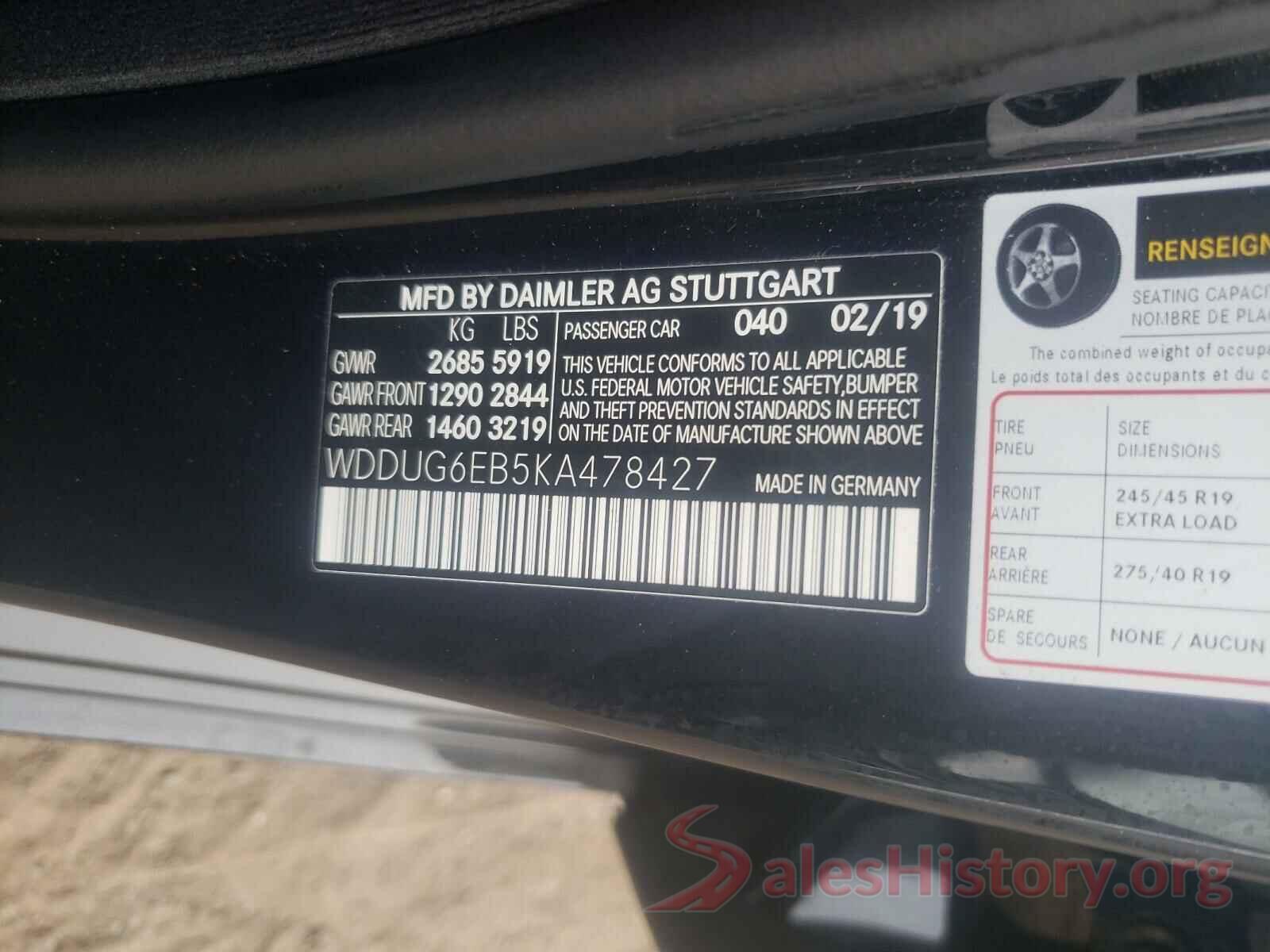 WDDUG6EB5KA478427 2019 MERCEDES-BENZ S-CLASS