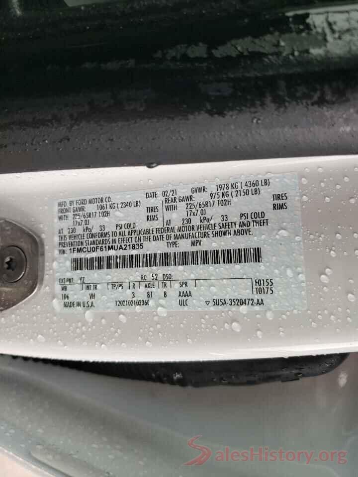 1FMCU0F61MUA21835 2021 FORD ESCAPE