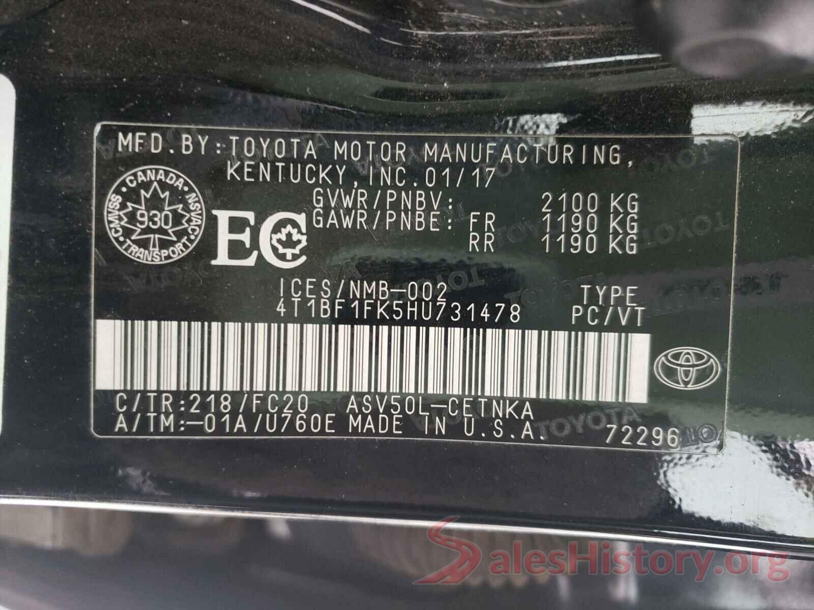 4T1BF1FK5HU731478 2017 TOYOTA CAMRY