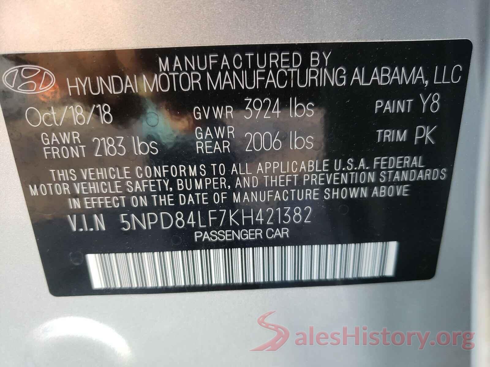 5NPD84LF7KH421382 2019 HYUNDAI ELANTRA