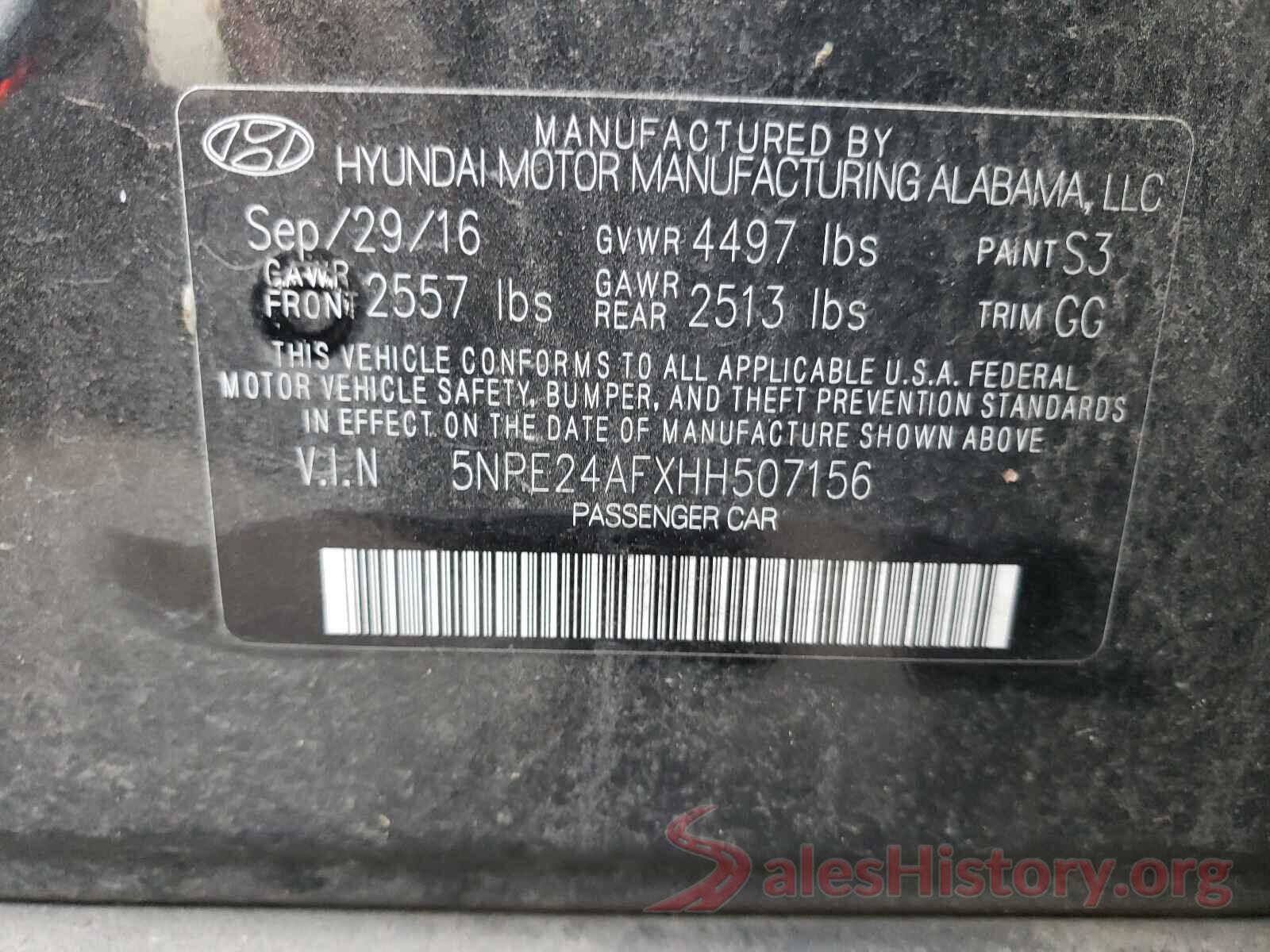 5NPE24AFXHH507156 2017 HYUNDAI SONATA