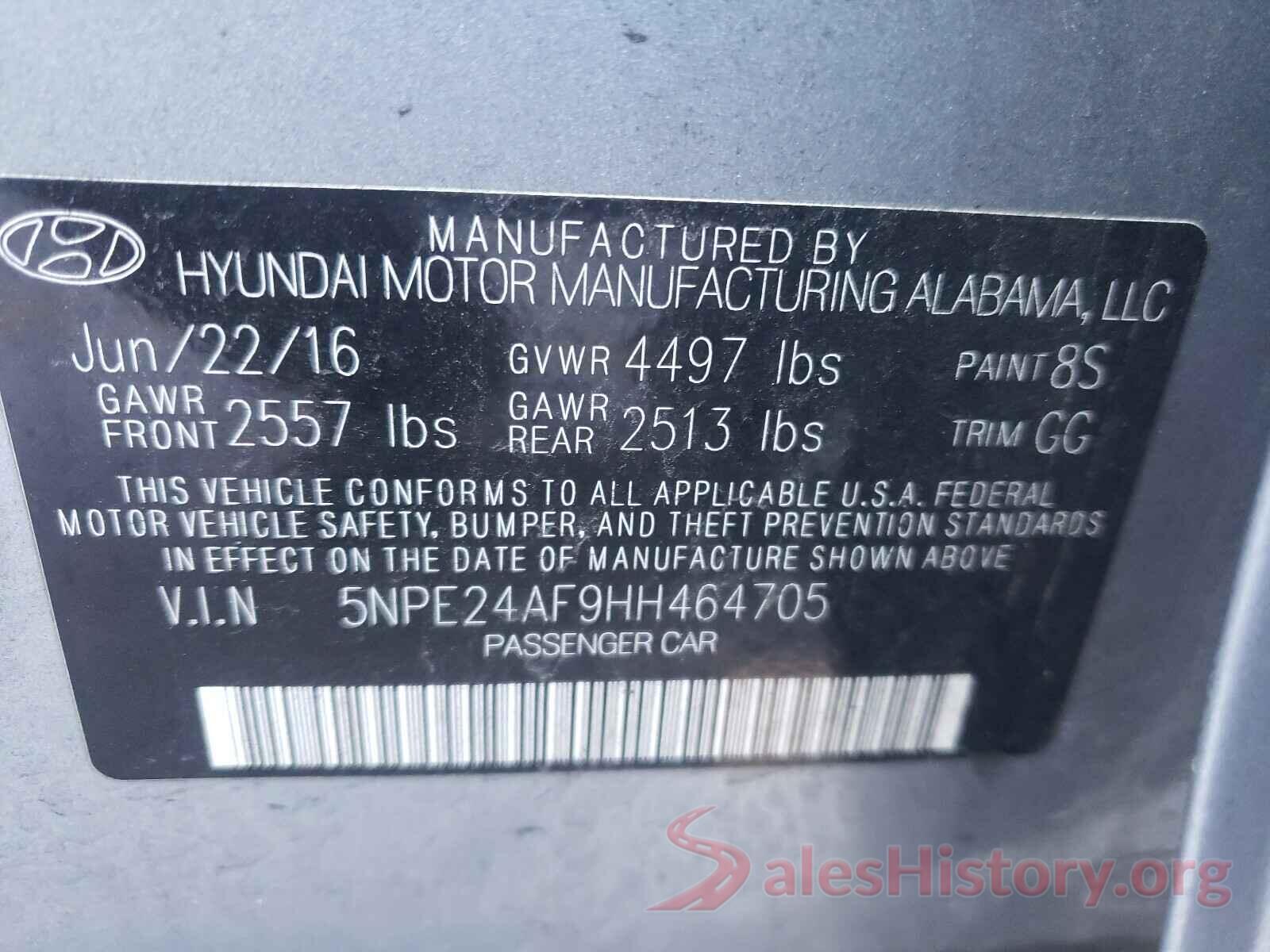 5NPE24AF9HH464705 2017 HYUNDAI SONATA