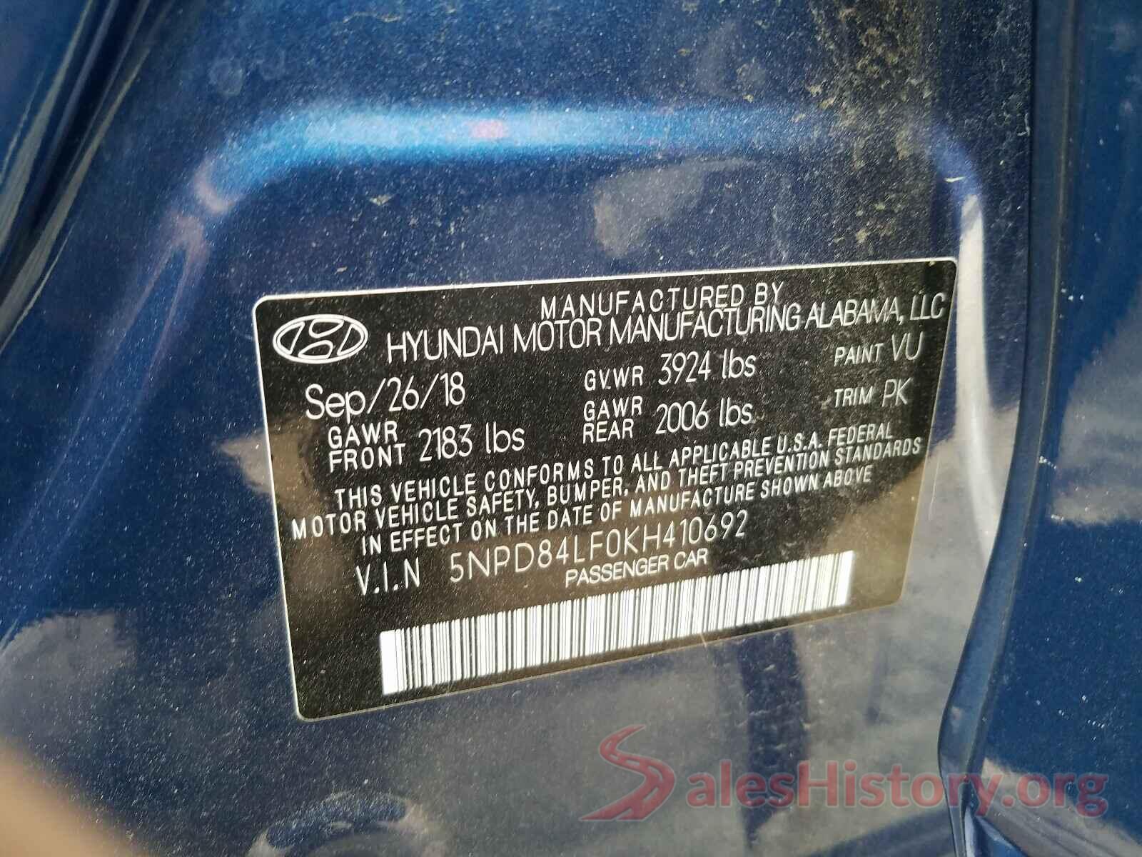 5NPD84LF0KH410692 2019 HYUNDAI ELANTRA