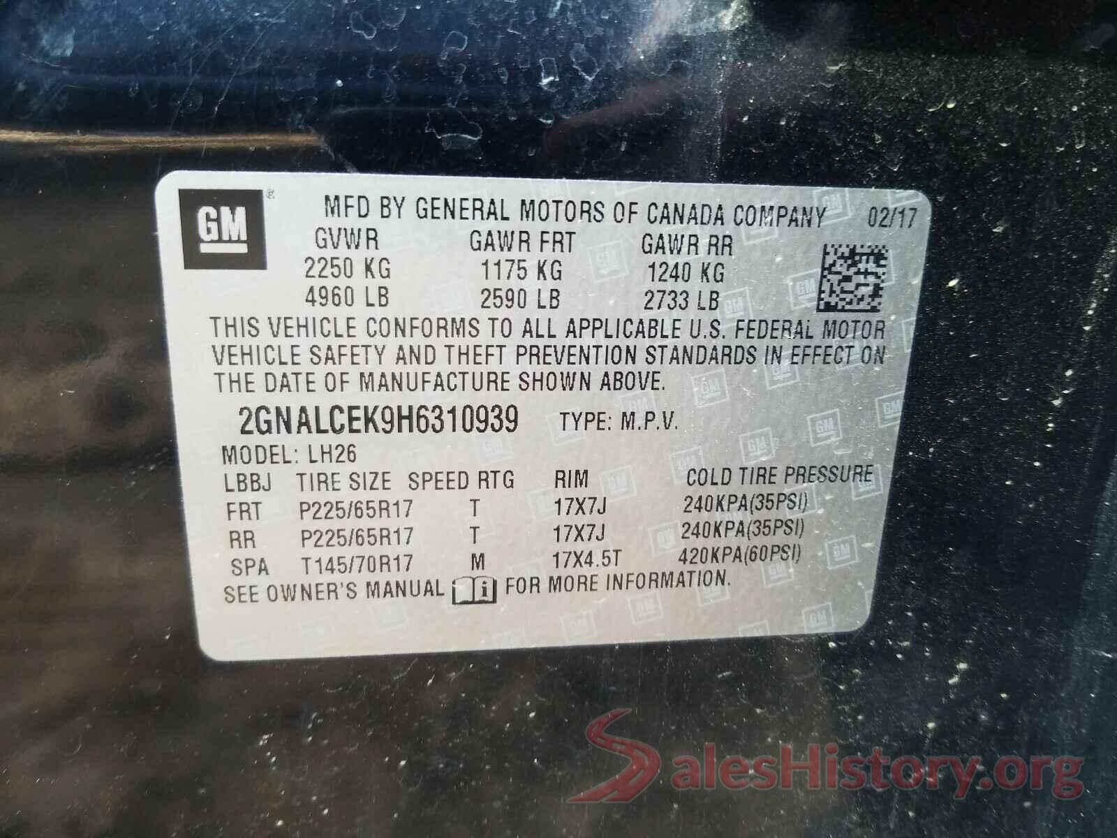 2GNALCEK9H6310939 2017 CHEVROLET EQUINOX