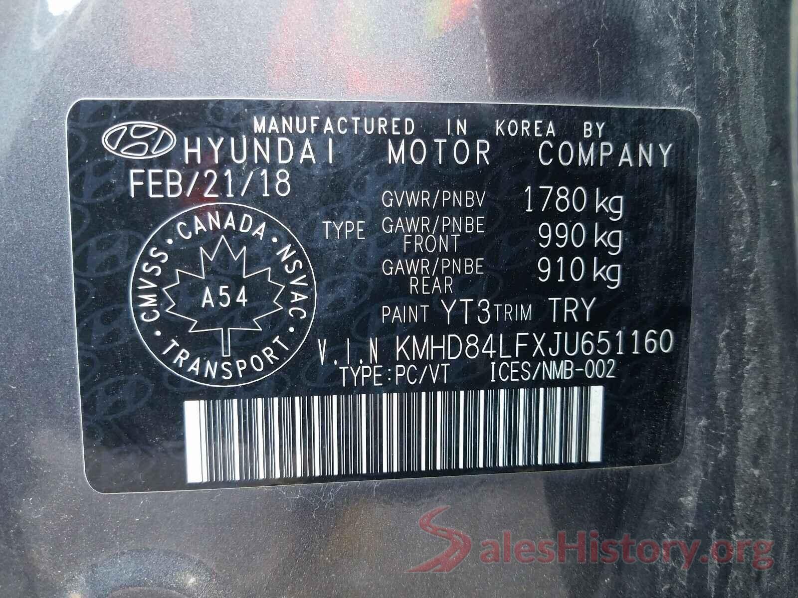 KMHD84LFXJU651160 2018 HYUNDAI ELANTRA