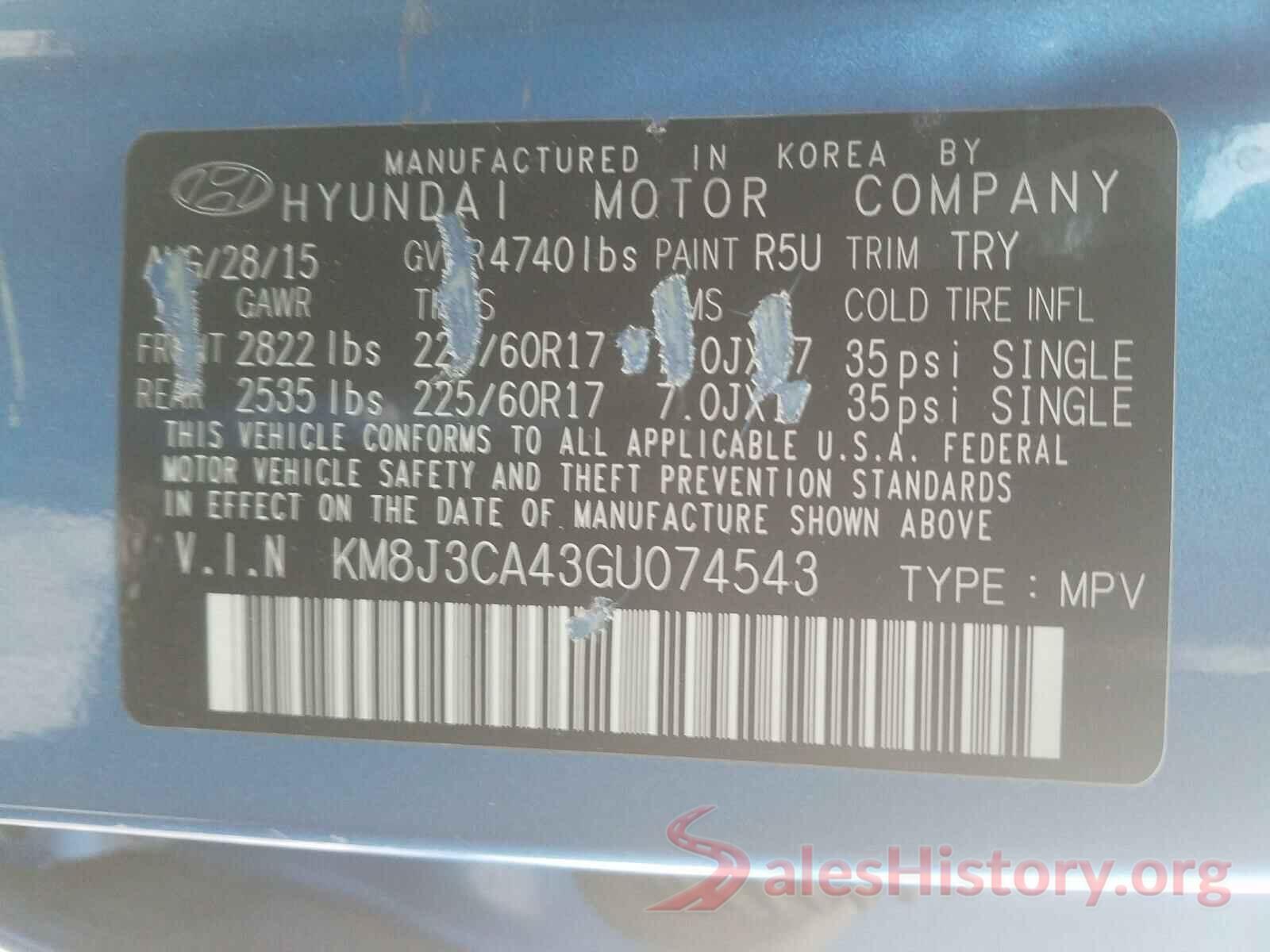 KM8J3CA43GU074543 2016 HYUNDAI TUCSON