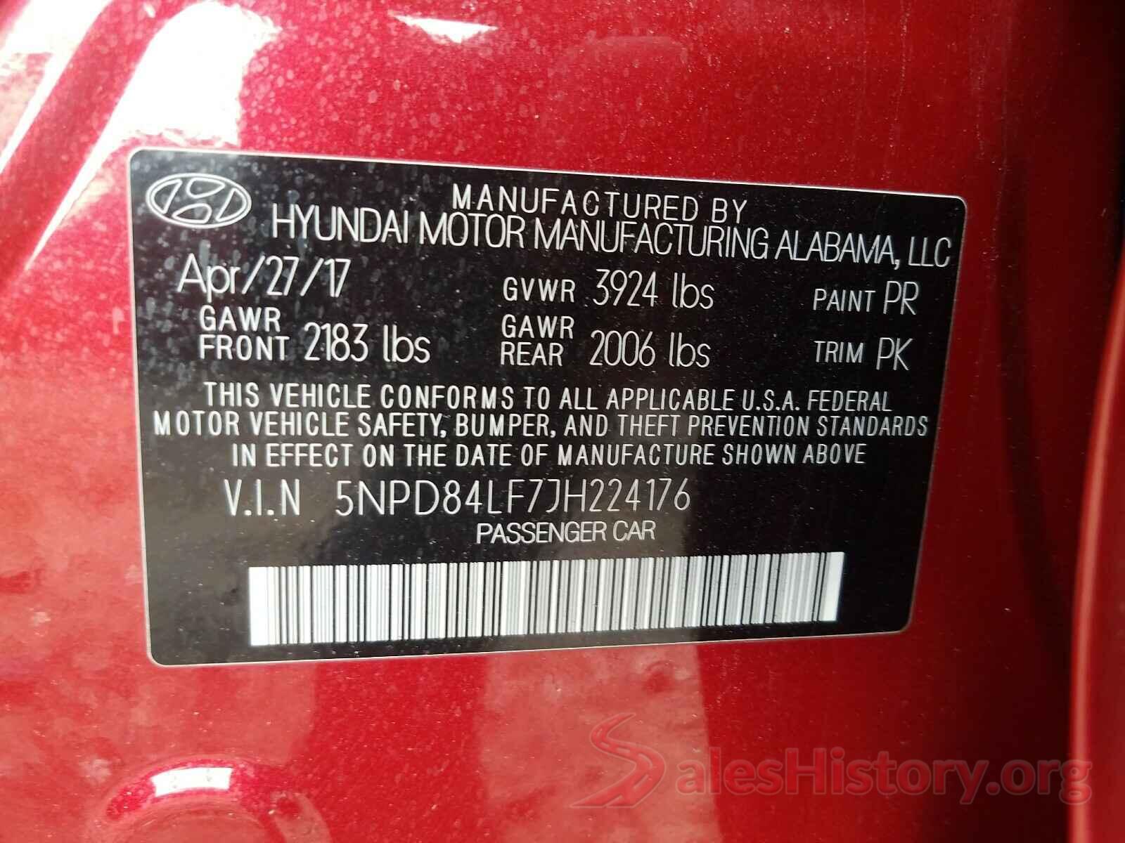 5NPD84LF7JH224176 2018 HYUNDAI ELANTRA