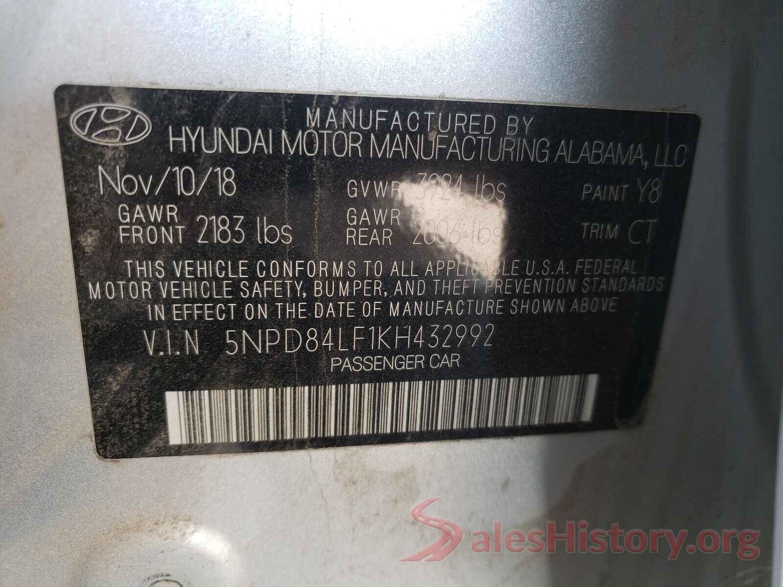 5NPD84LF1KH432992 2019 HYUNDAI ELANTRA