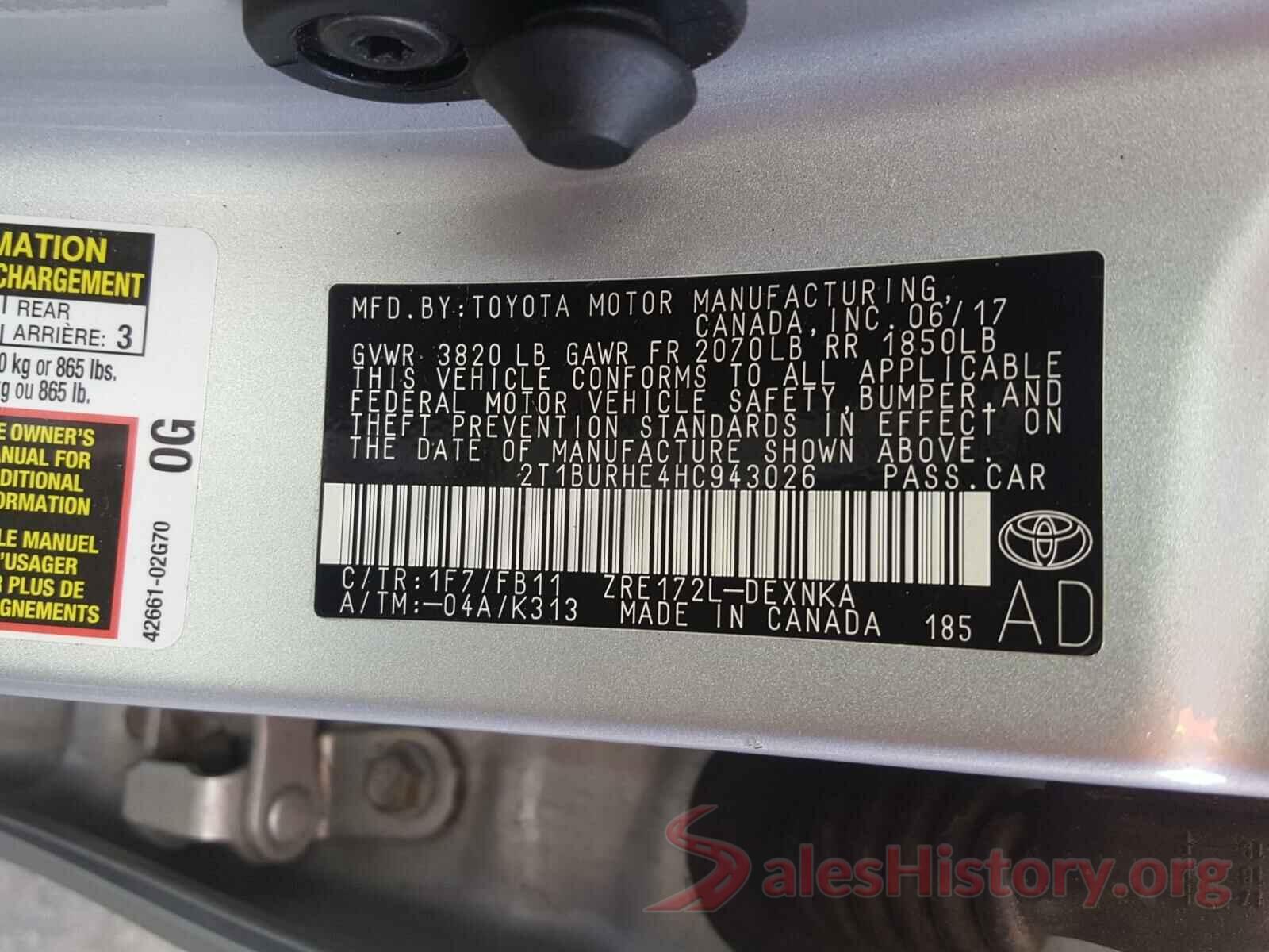 2T1BURHE4HC943026 2017 TOYOTA COROLLA