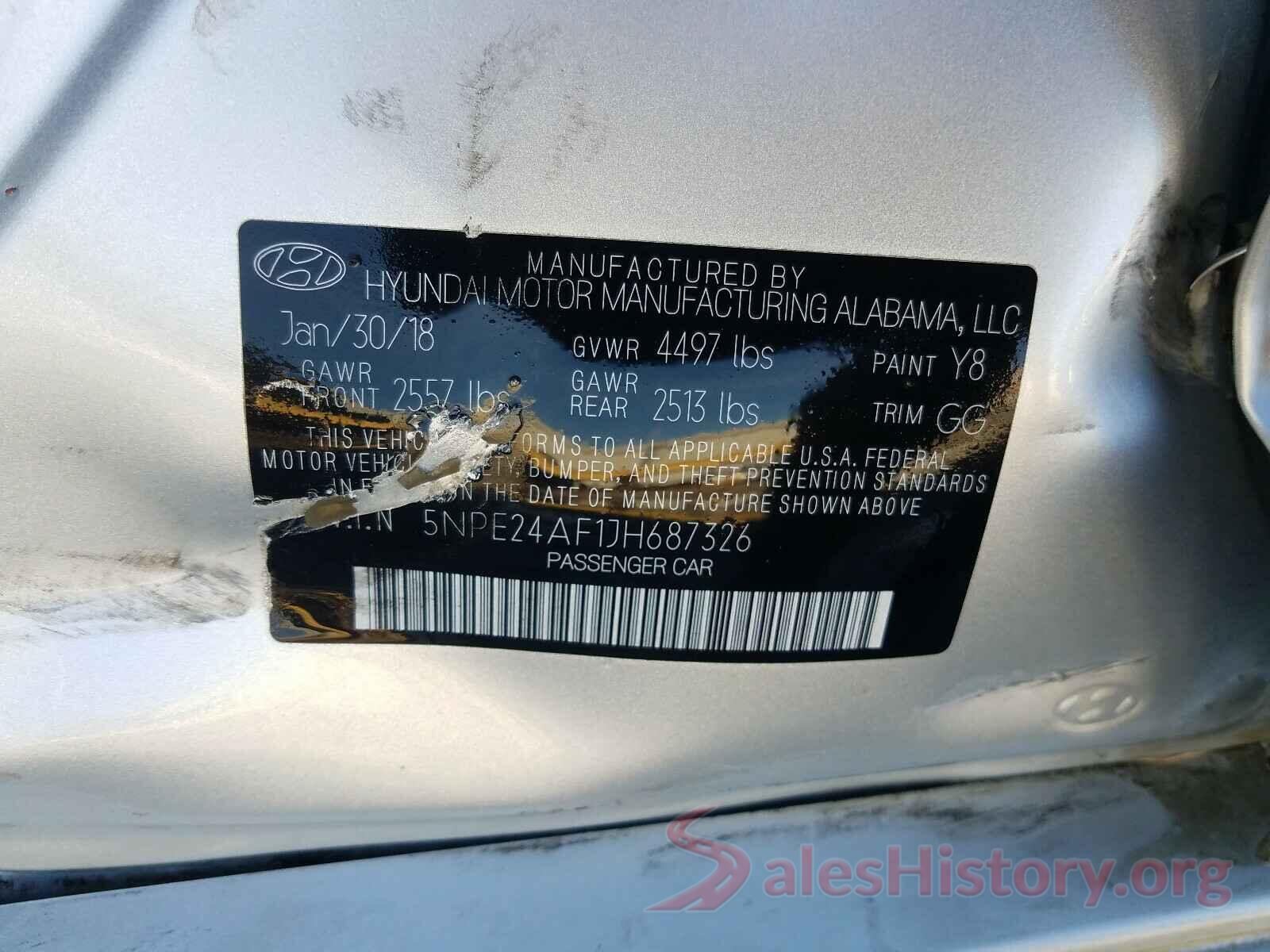 5NPE24AF1JH687326 2018 HYUNDAI SONATA